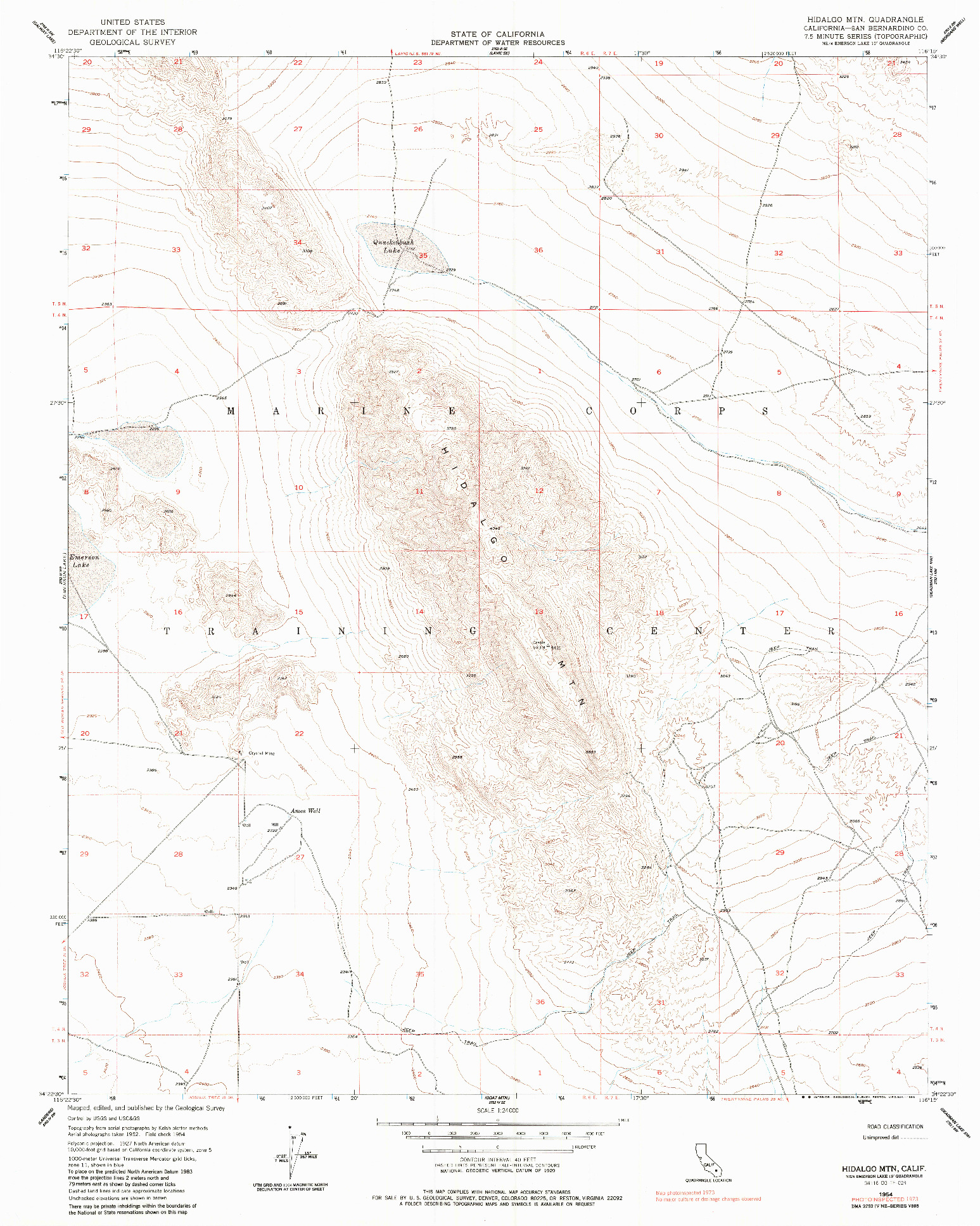 USGS 1:24000-SCALE QUADRANGLE FOR HIDALGO MTN, CA 1954