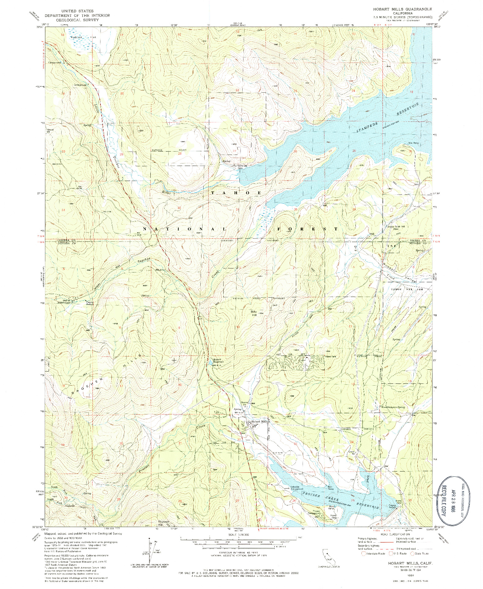 USGS 1:24000-SCALE QUADRANGLE FOR HOBART MILLS, CA 1981