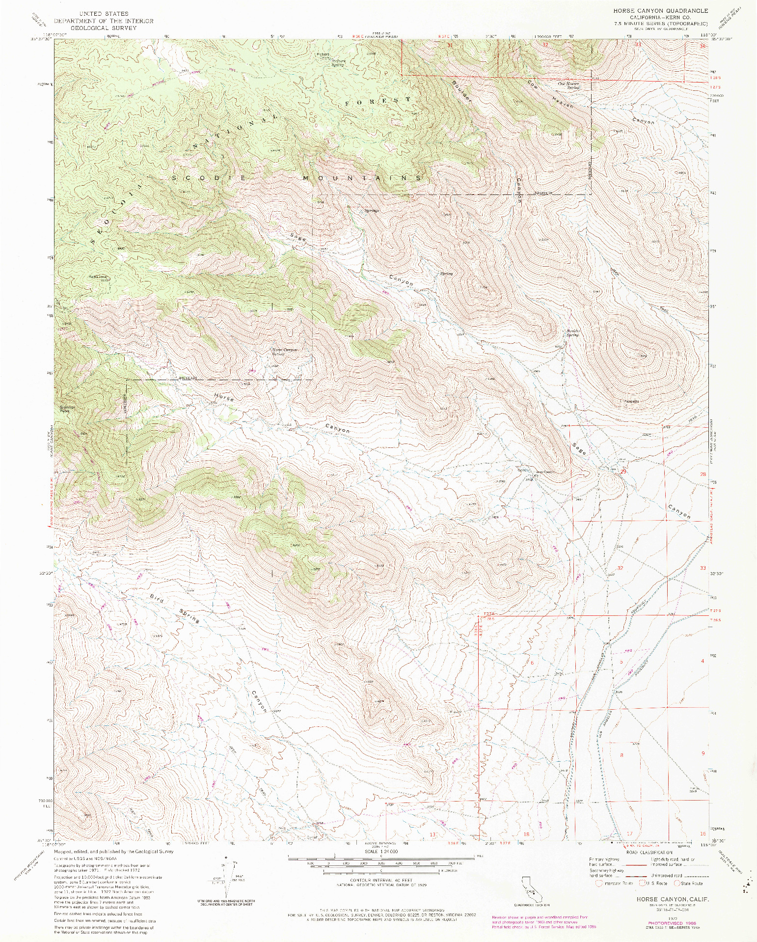 USGS 1:24000-SCALE QUADRANGLE FOR HORSE CANYON, CA 1972