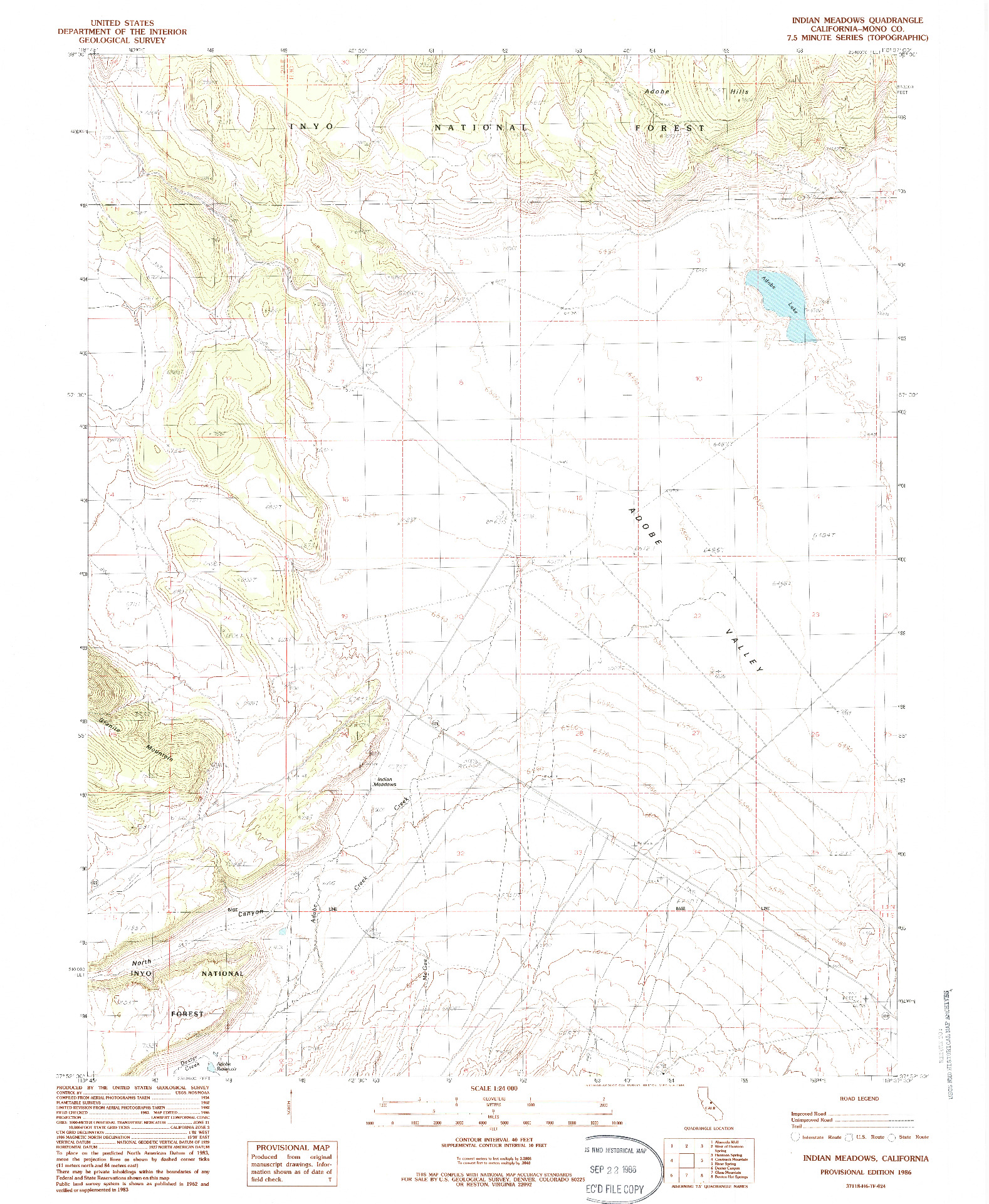 USGS 1:24000-SCALE QUADRANGLE FOR INDIAN MEADOWS, CA 1986