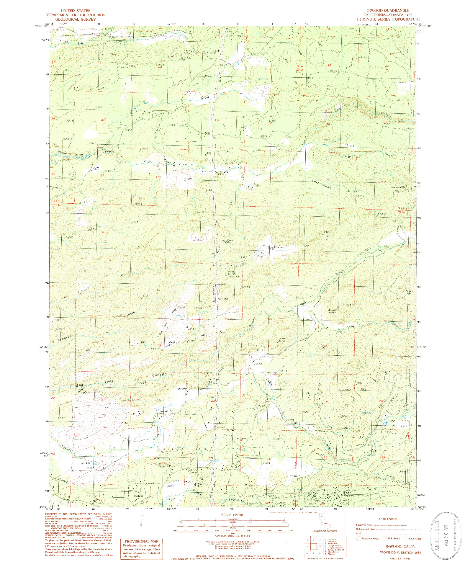USGS 1:24000-SCALE QUADRANGLE FOR INWOOD, CA 1985