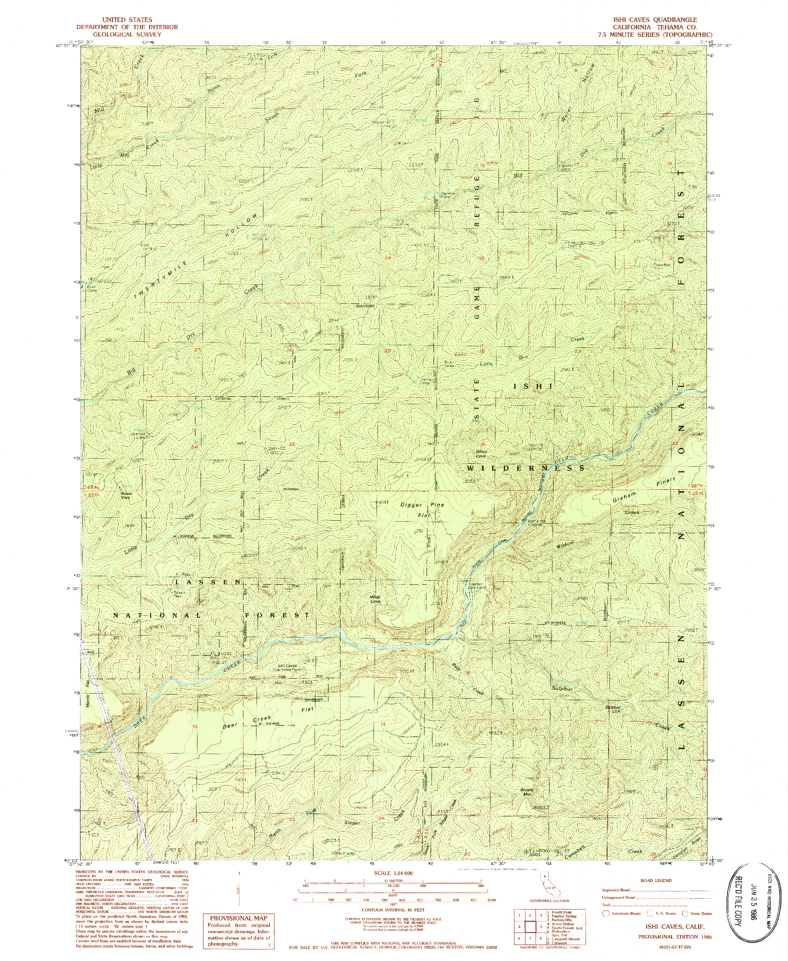 USGS 1:24000-SCALE QUADRANGLE FOR ISHI CAVES, CA 1986