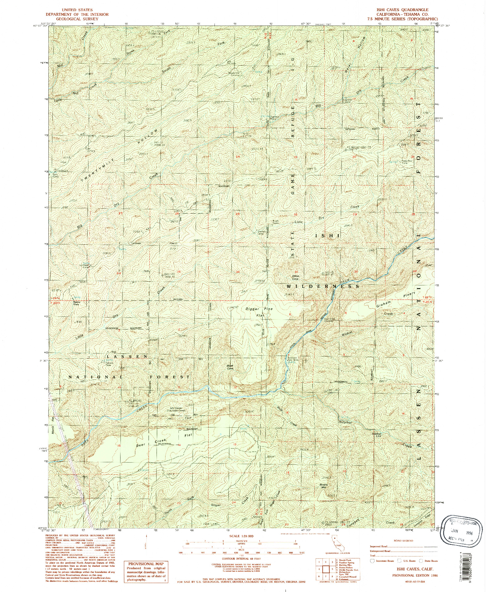 USGS 1:24000-SCALE QUADRANGLE FOR ISHI CAVES, CA 1986