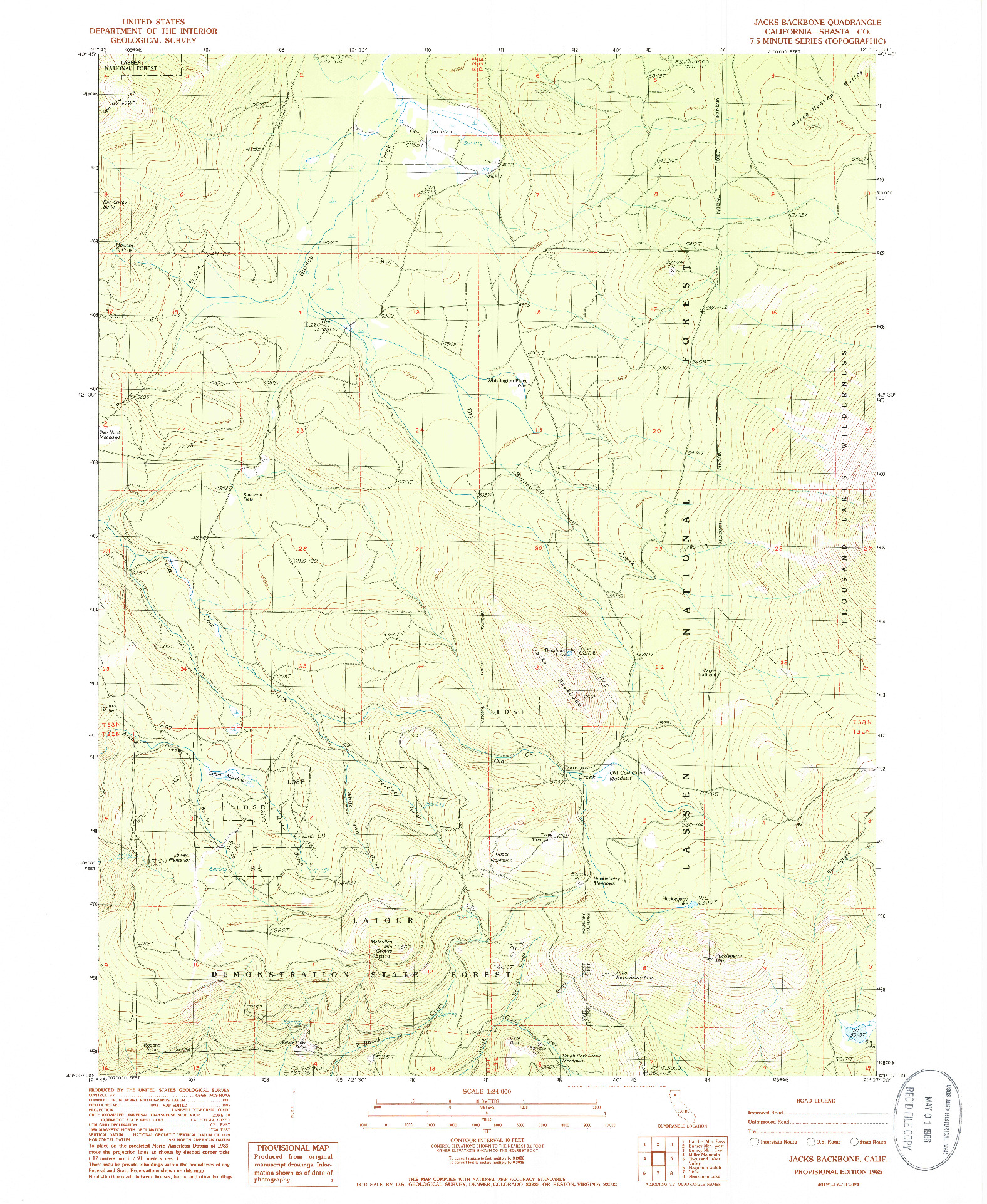 USGS 1:24000-SCALE QUADRANGLE FOR JACKS BACKBONE, CA 1985