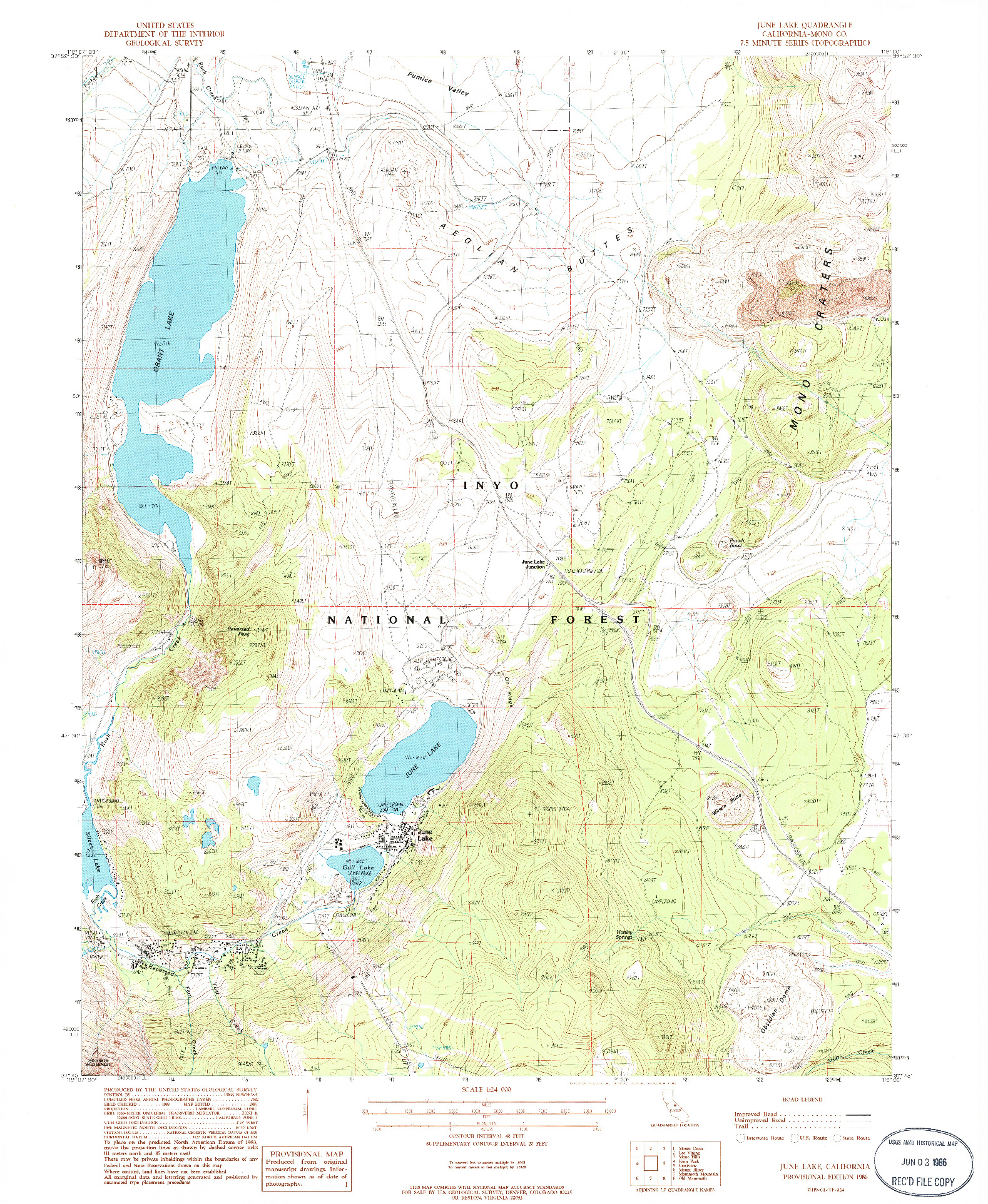 USGS 1:24000-SCALE QUADRANGLE FOR JUNE LAKE, CA 1986