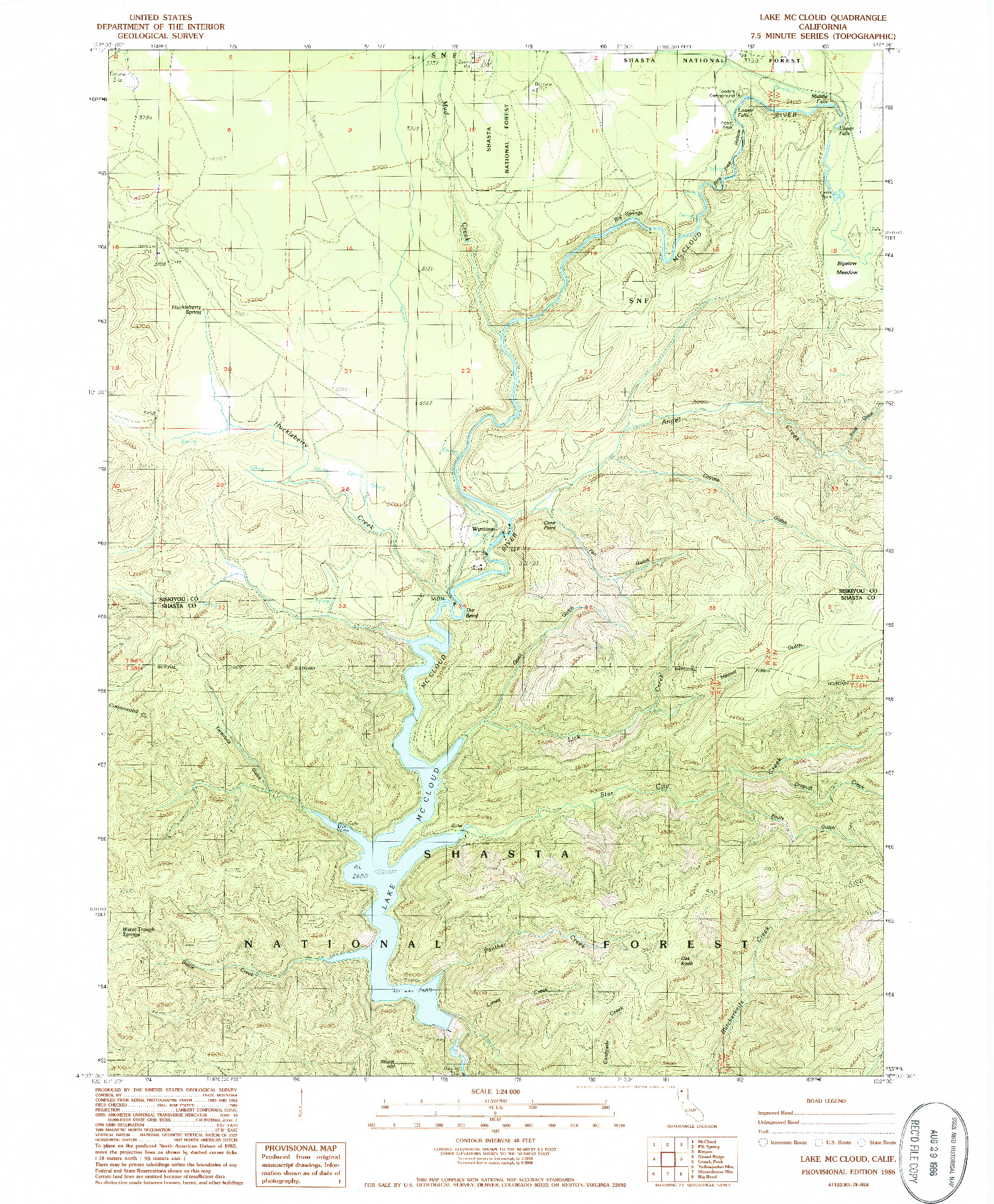 USGS 1:24000-SCALE QUADRANGLE FOR LAKE MCCLOUD, CA 1986