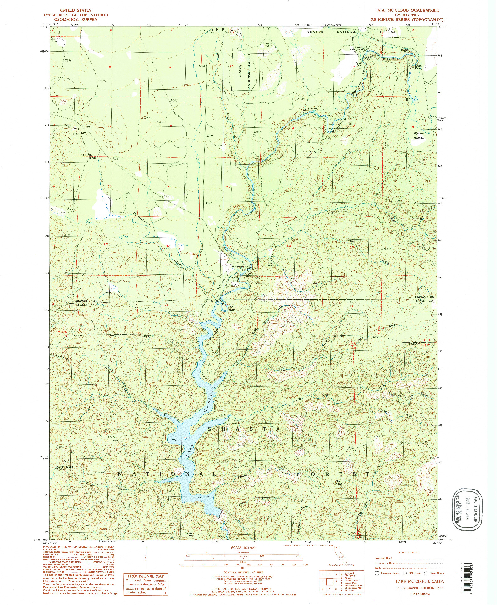 USGS 1:24000-SCALE QUADRANGLE FOR LAKE MCCLOUD, CA 1986