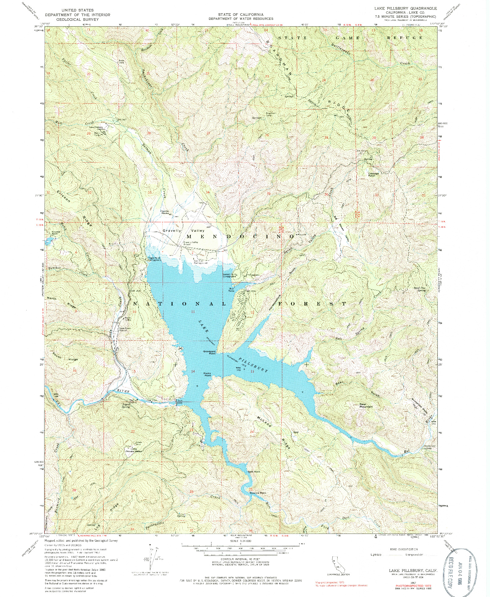 USGS 1:24000-SCALE QUADRANGLE FOR LAKE PILLSBURY, CA 1967