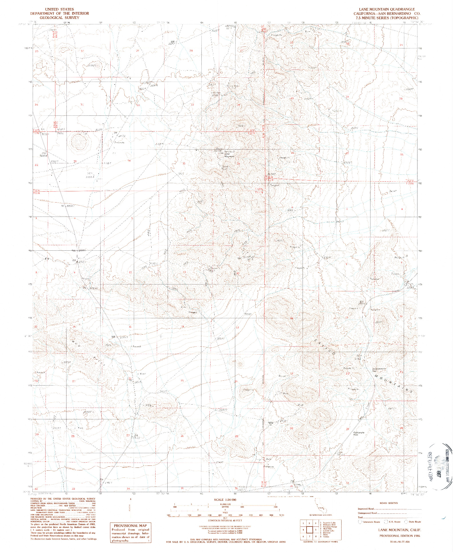 USGS 1:24000-SCALE QUADRANGLE FOR LANE MOUNTAIN, CA 1986