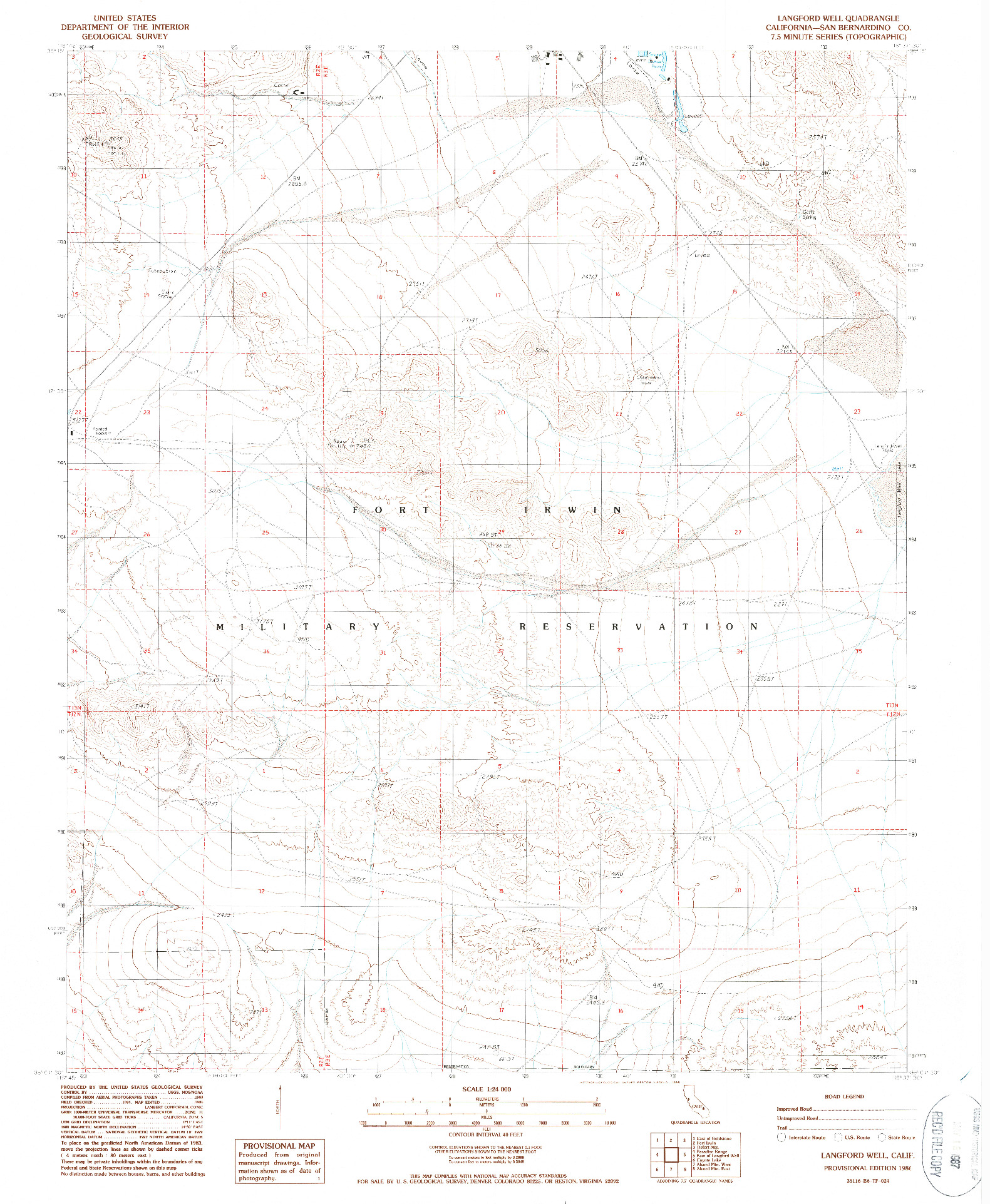 USGS 1:24000-SCALE QUADRANGLE FOR LANGFORD WELL, CA 1986