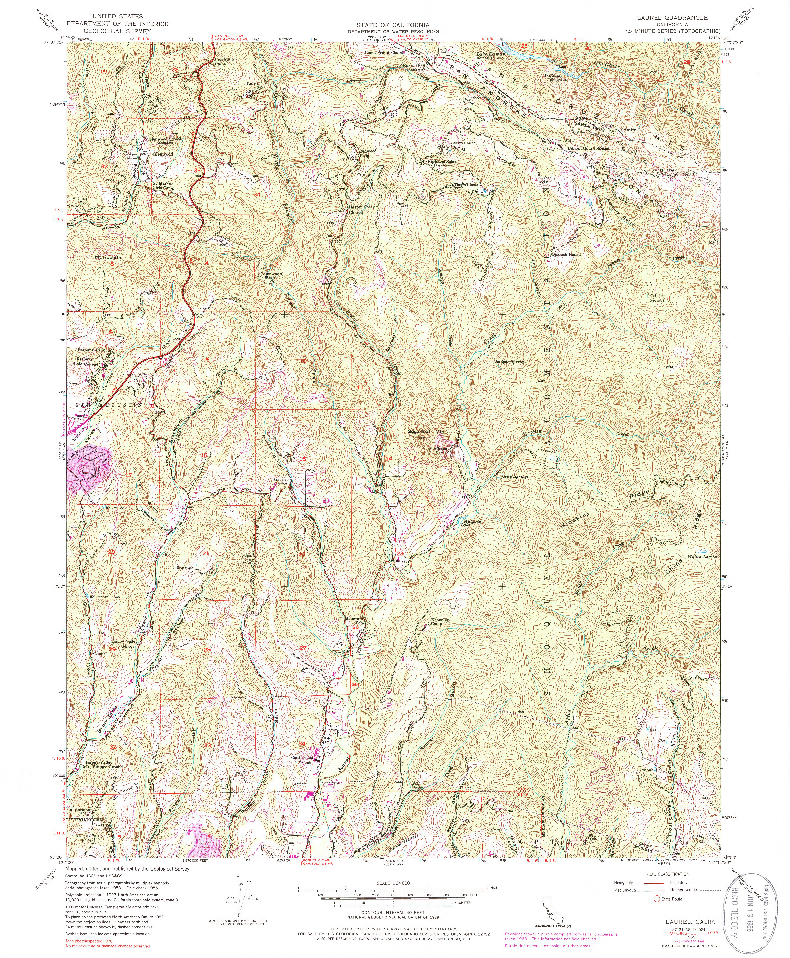 USGS 1:24000-SCALE QUADRANGLE FOR LAUREL, CA 1955