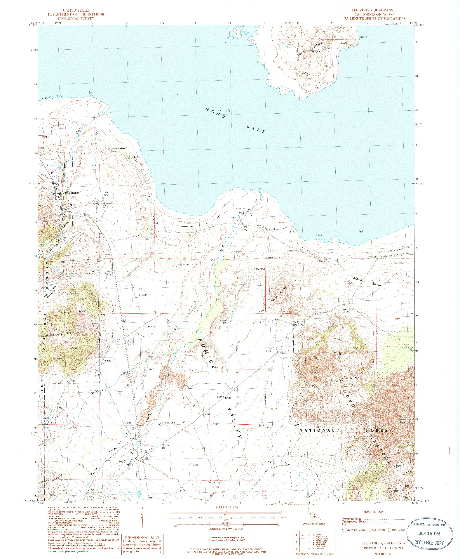 USGS 1:24000-SCALE QUADRANGLE FOR LEE VINING, CA 1986