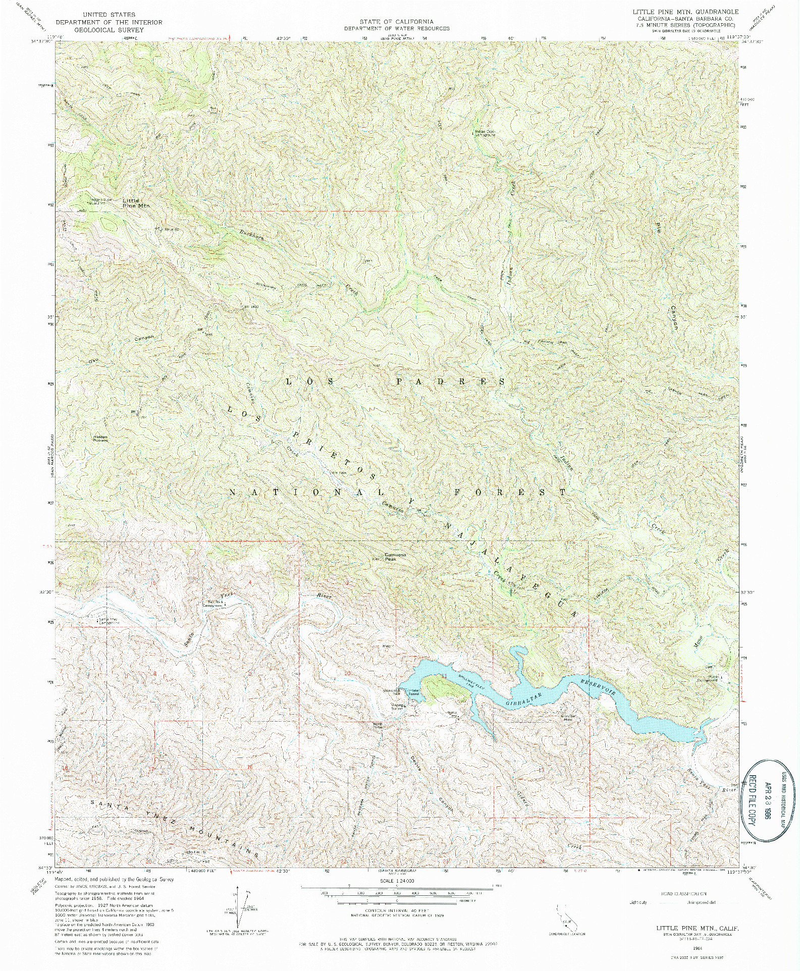 USGS 1:24000-SCALE QUADRANGLE FOR LITTLE PINE MOUNTAIN, CA 1964