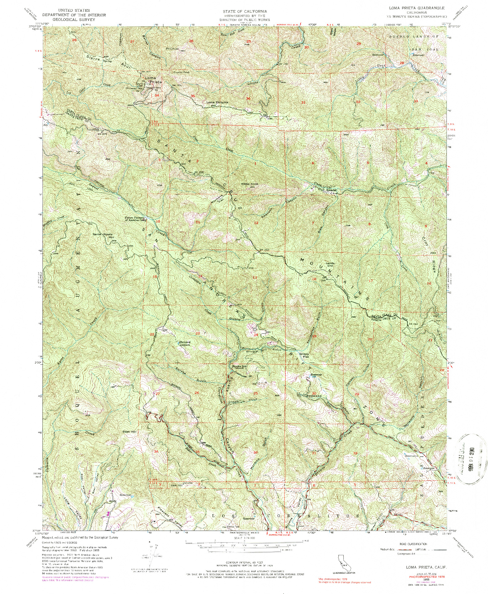 USGS 1:24000-SCALE QUADRANGLE FOR LOMA PRIETA, CA 1955