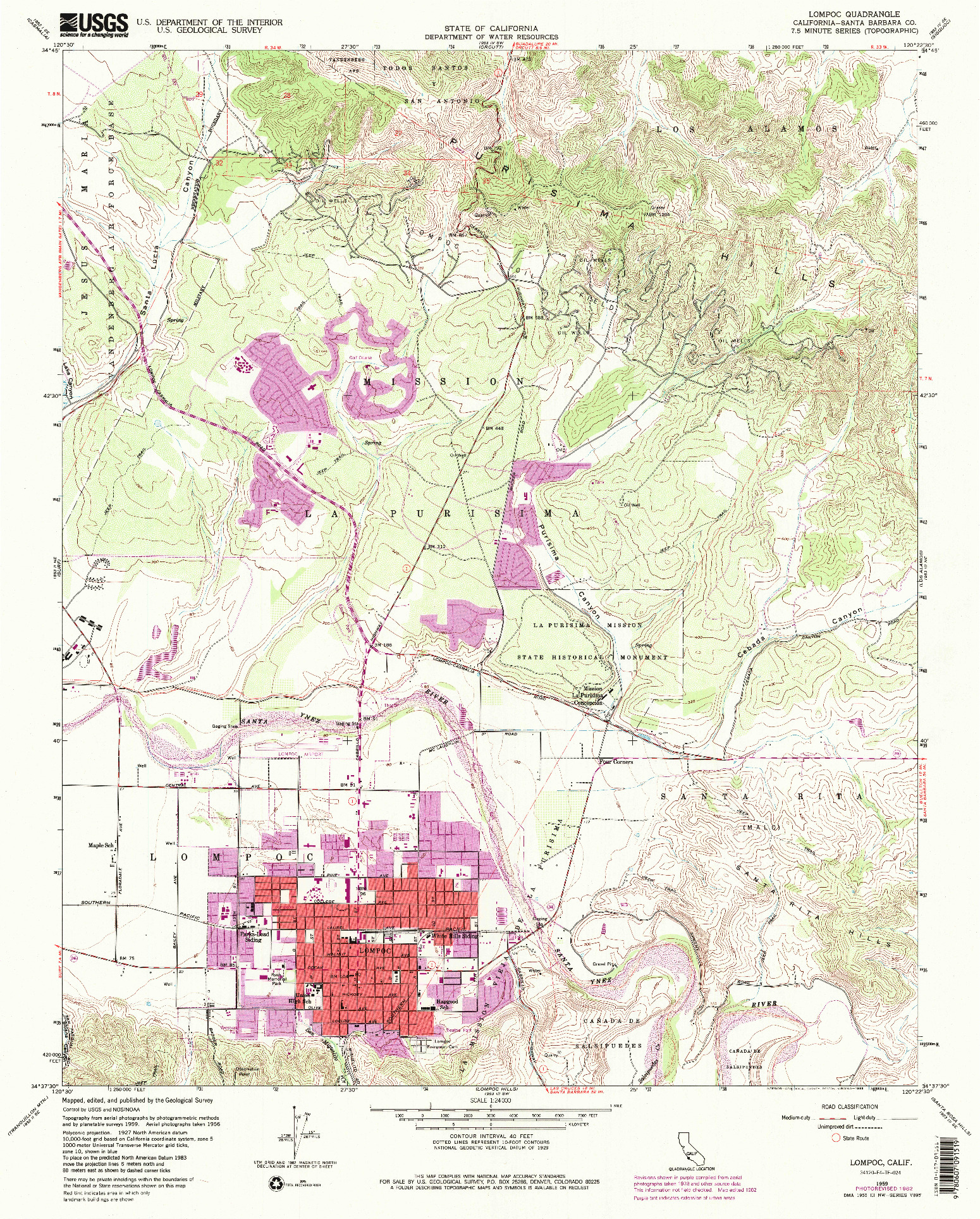 USGS 1:24000-SCALE QUADRANGLE FOR LOMPOC, CA 1959