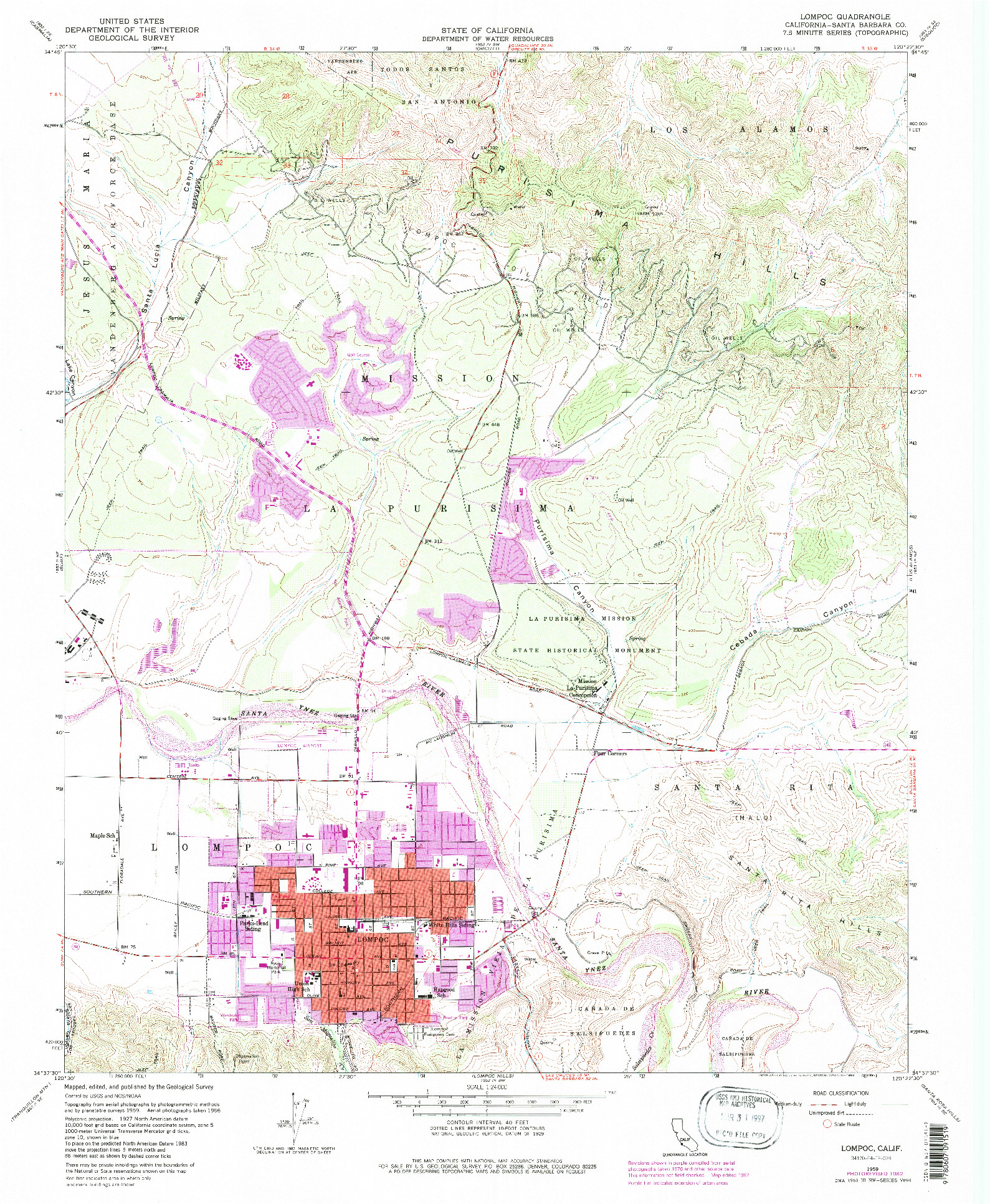 USGS 1:24000-SCALE QUADRANGLE FOR LOMPOC, CA 1959