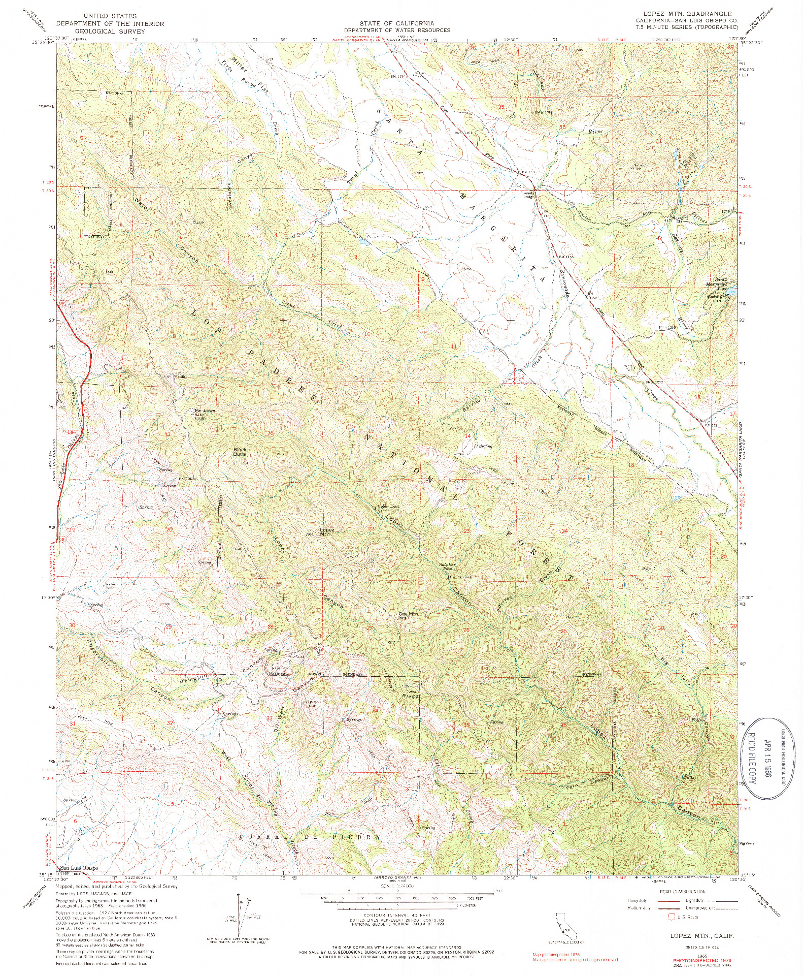 USGS 1:24000-SCALE QUADRANGLE FOR LOPEZ MOUNTAIN, CA 1965