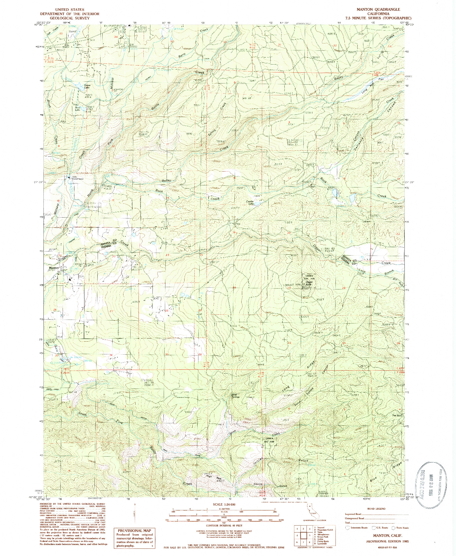 USGS 1:24000-SCALE QUADRANGLE FOR MANTON, CA 1985