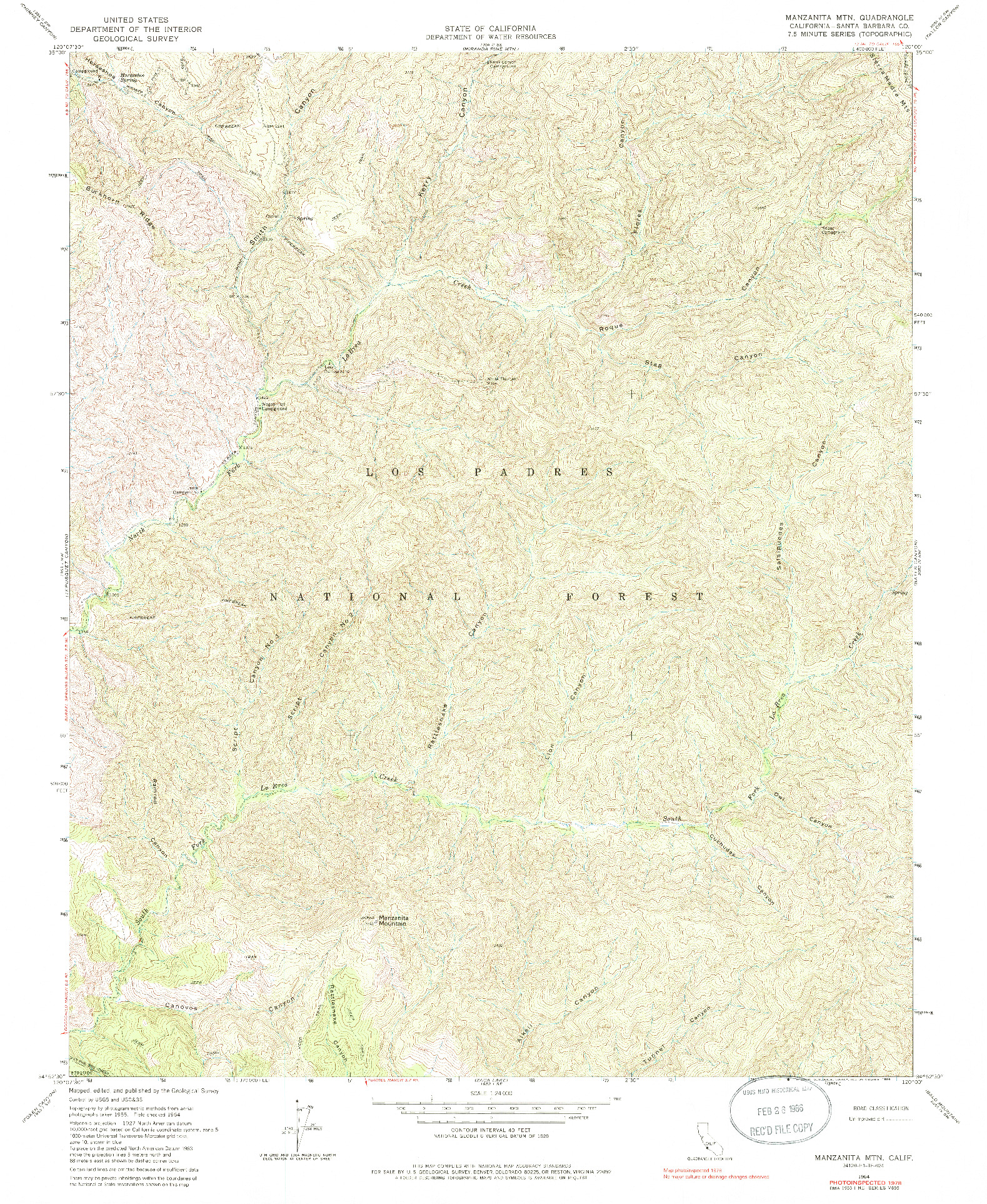 USGS 1:24000-SCALE QUADRANGLE FOR MANZANITA MTN., CA 1964