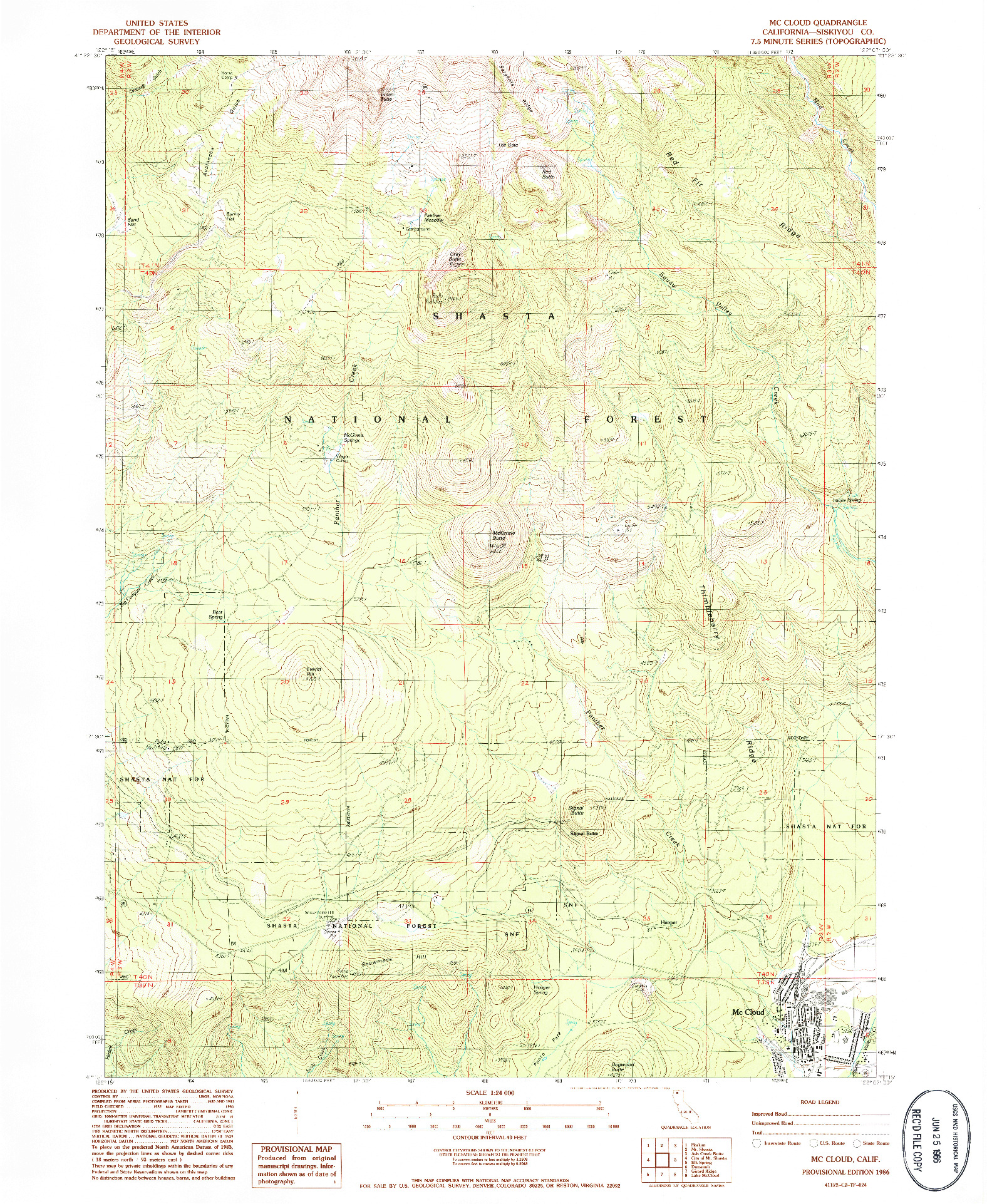 USGS 1:24000-SCALE QUADRANGLE FOR MCCLOUD, CA 1986