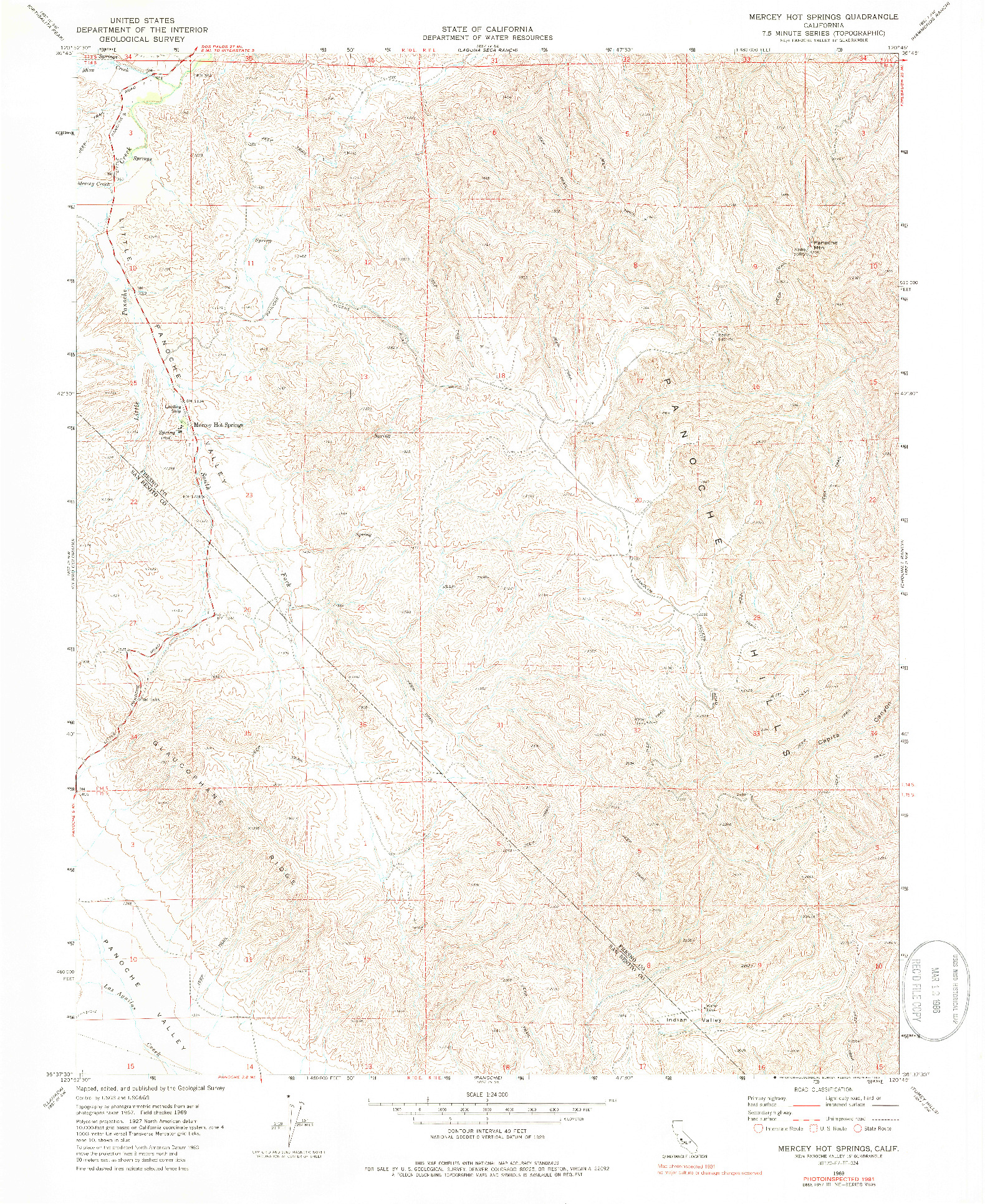 USGS 1:24000-SCALE QUADRANGLE FOR MERCEY HOT SPRINGS, CA 1969