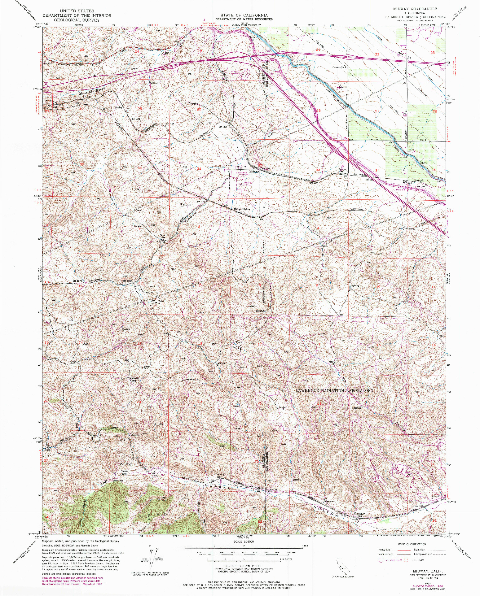 USGS 1:24000-SCALE QUADRANGLE FOR MIDWAY, CA 1953