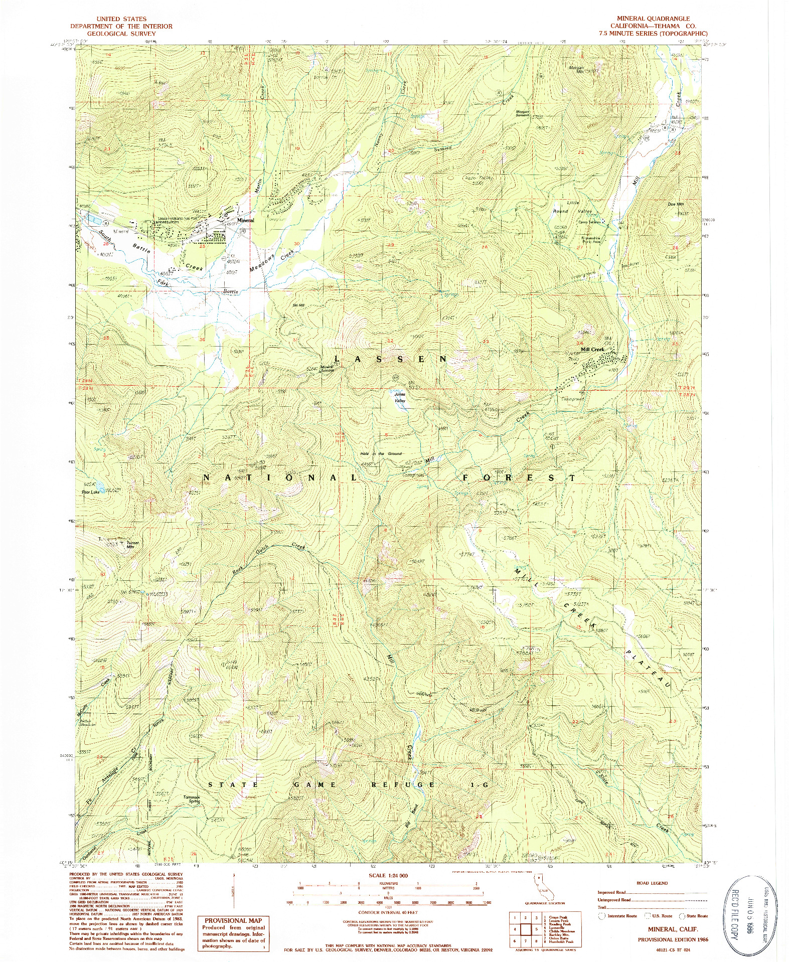 USGS 1:24000-SCALE QUADRANGLE FOR MINERAL, CA 1986