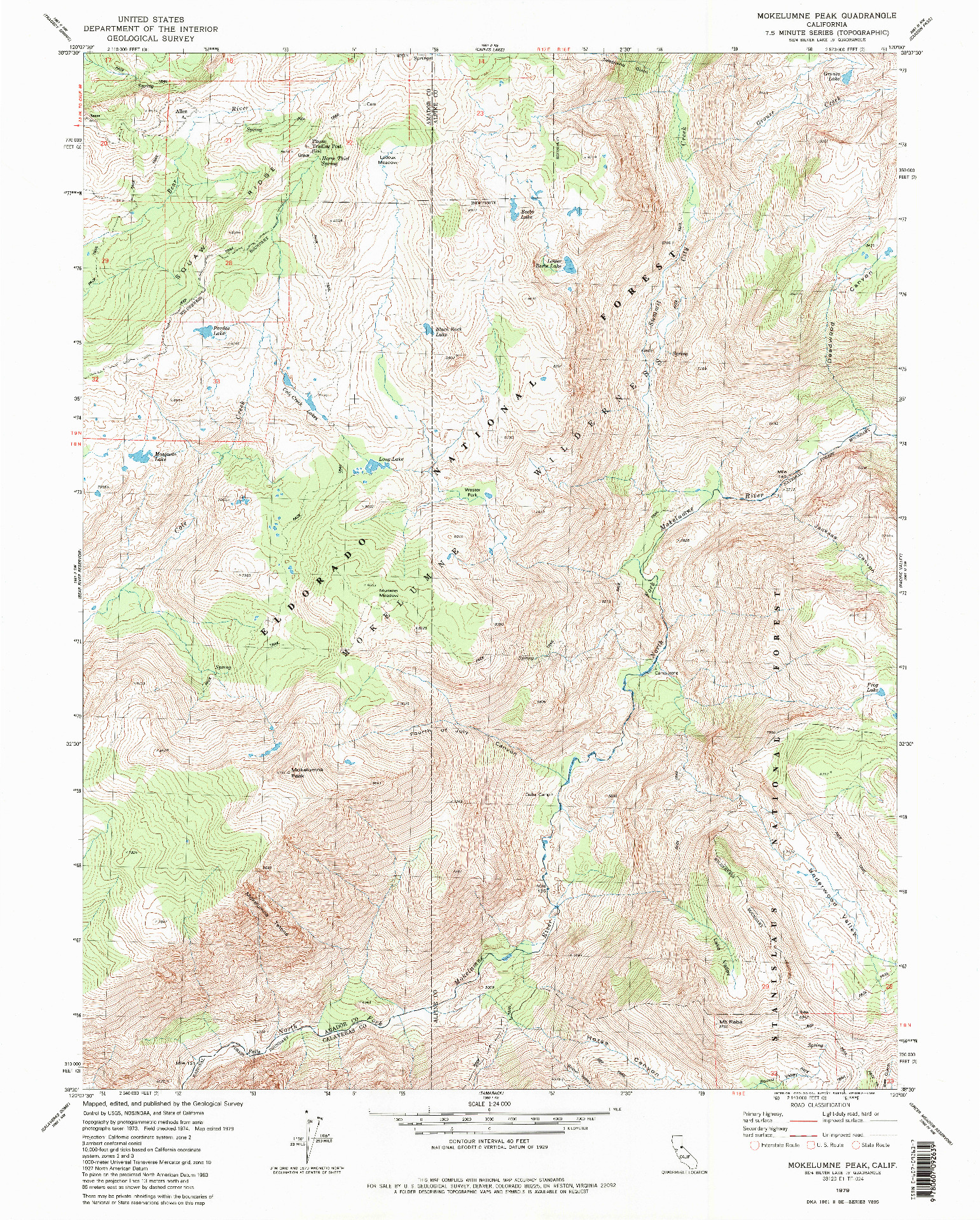 USGS 1:24000-SCALE QUADRANGLE FOR MOKELUMNE PEAK, CA 1979