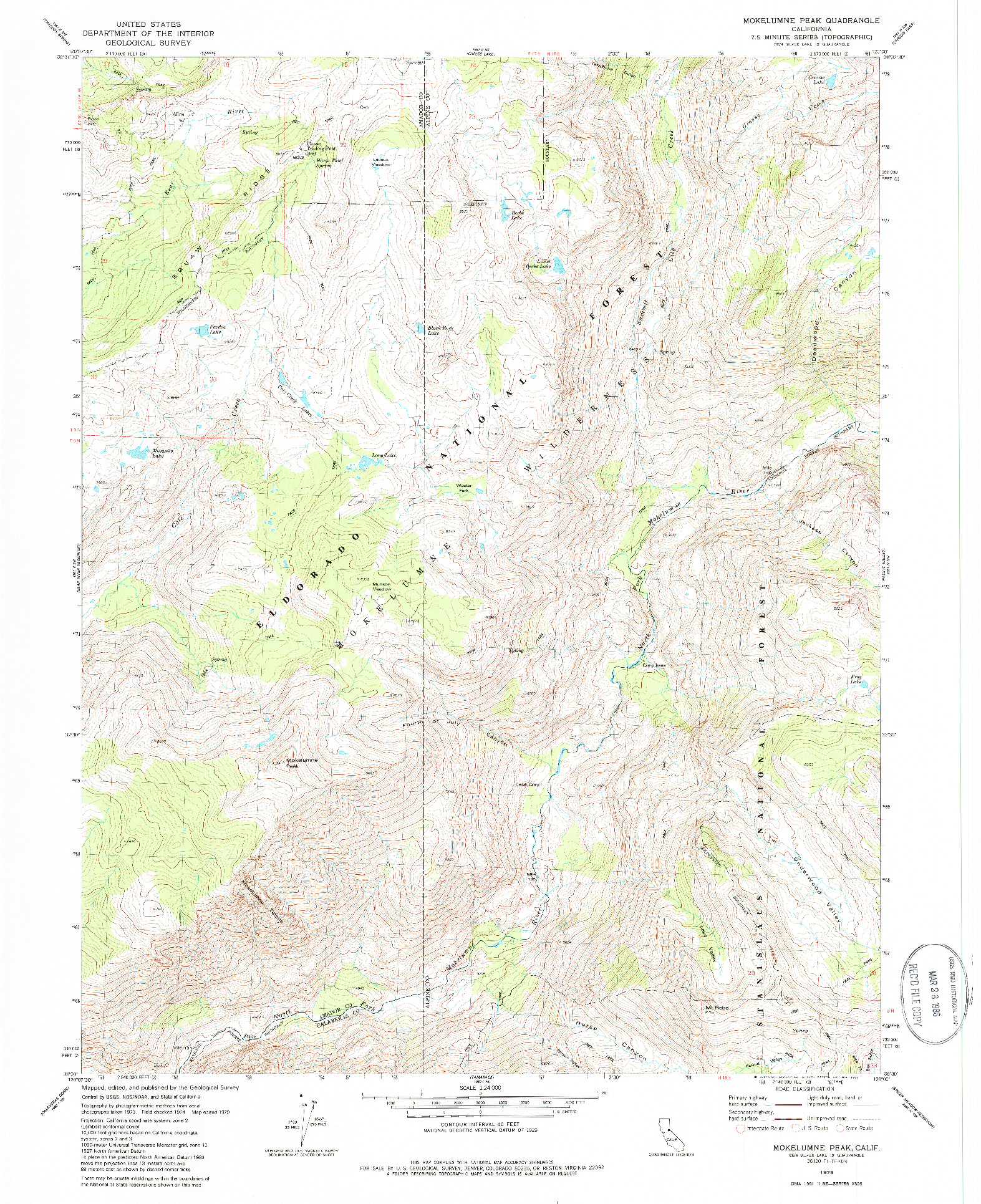 USGS 1:24000-SCALE QUADRANGLE FOR MOKELUMNE PEAK, CA 1979