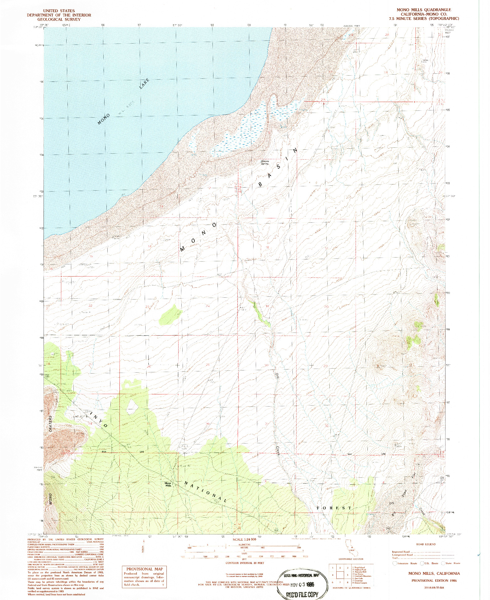 USGS 1:24000-SCALE QUADRANGLE FOR MONO MILLS, CA 1986