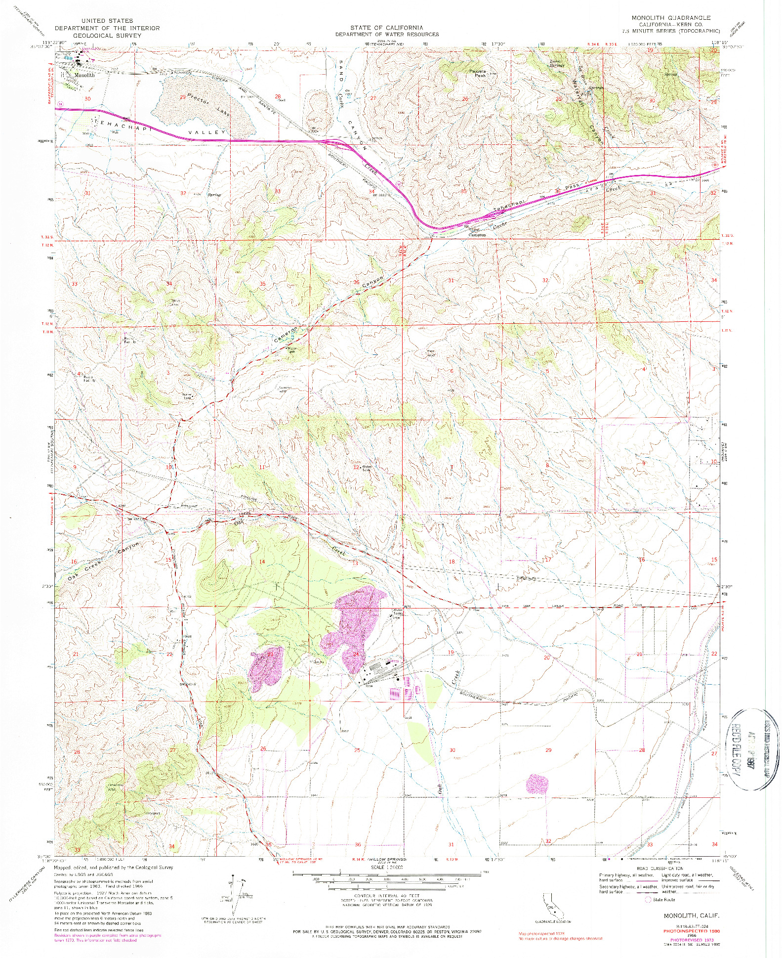 USGS 1:24000-SCALE QUADRANGLE FOR MONOLITH, CA 1966