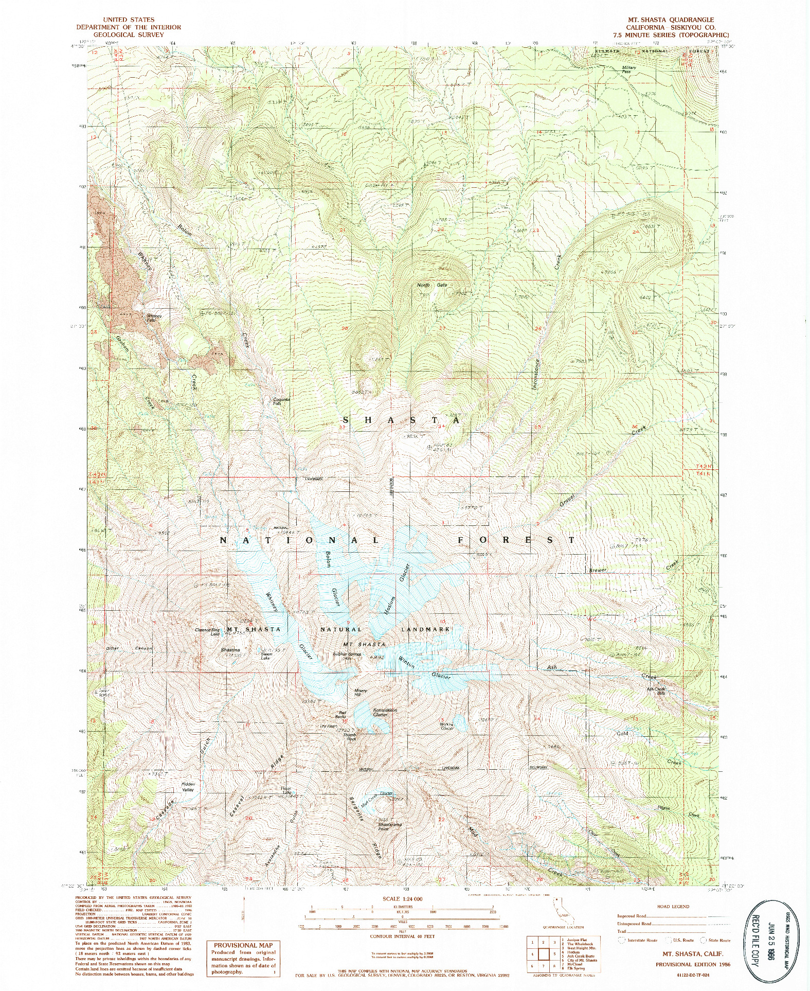 USGS 1:24000-SCALE QUADRANGLE FOR MT. SHASTA, CA 1986