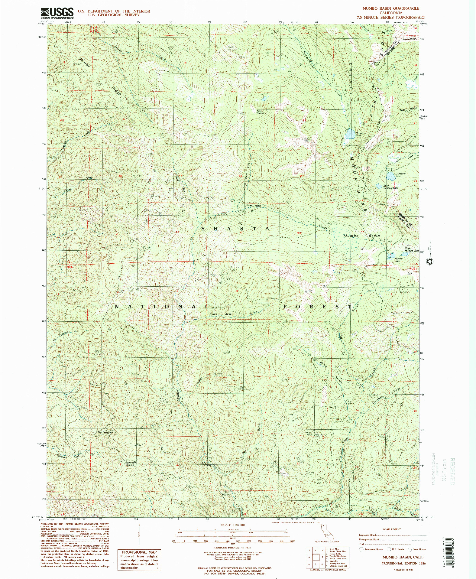 USGS 1:24000-SCALE QUADRANGLE FOR MUMBO BASIN, CA 1986