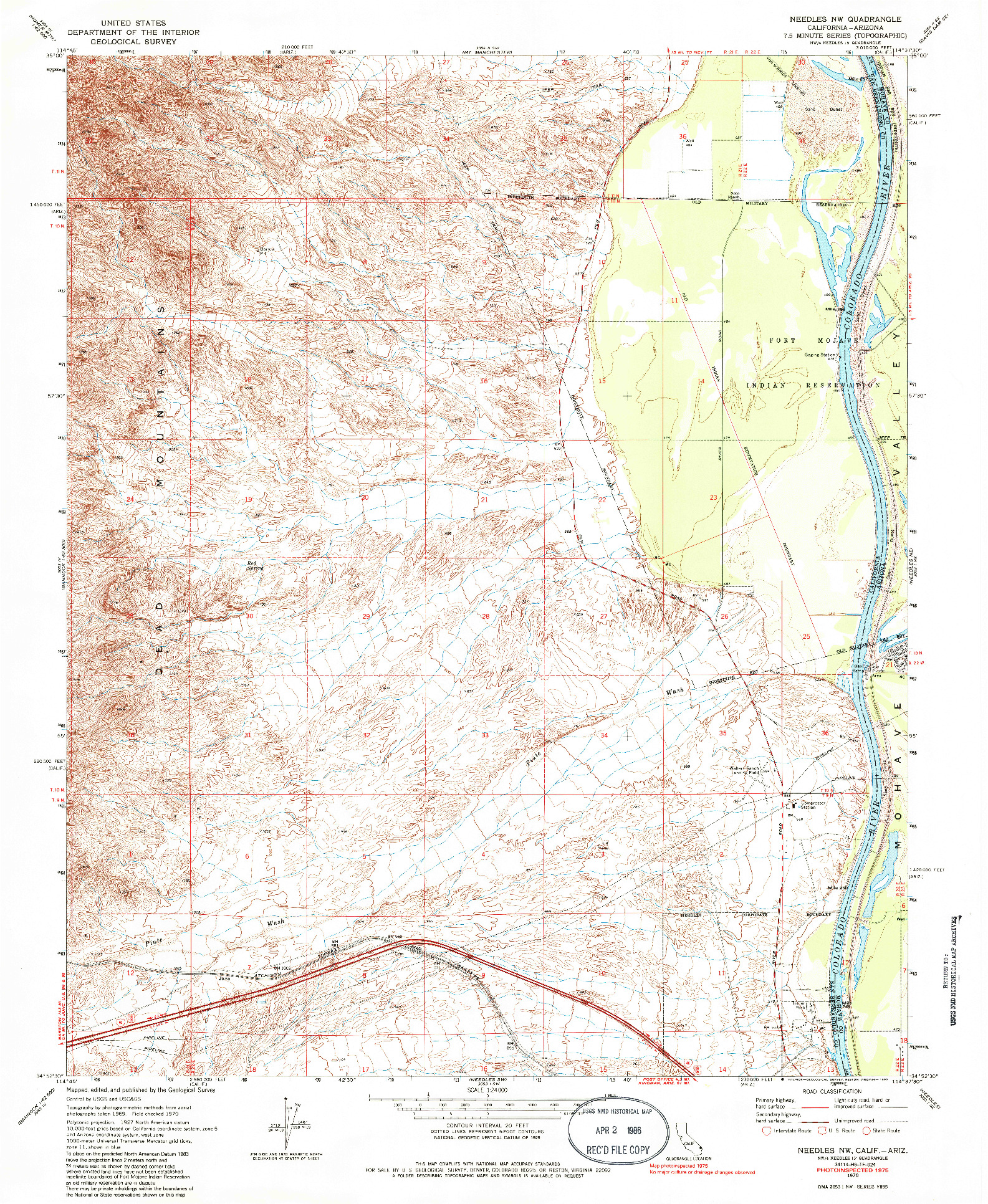 USGS 1:24000-SCALE QUADRANGLE FOR NEEDLES NW, CA 1970