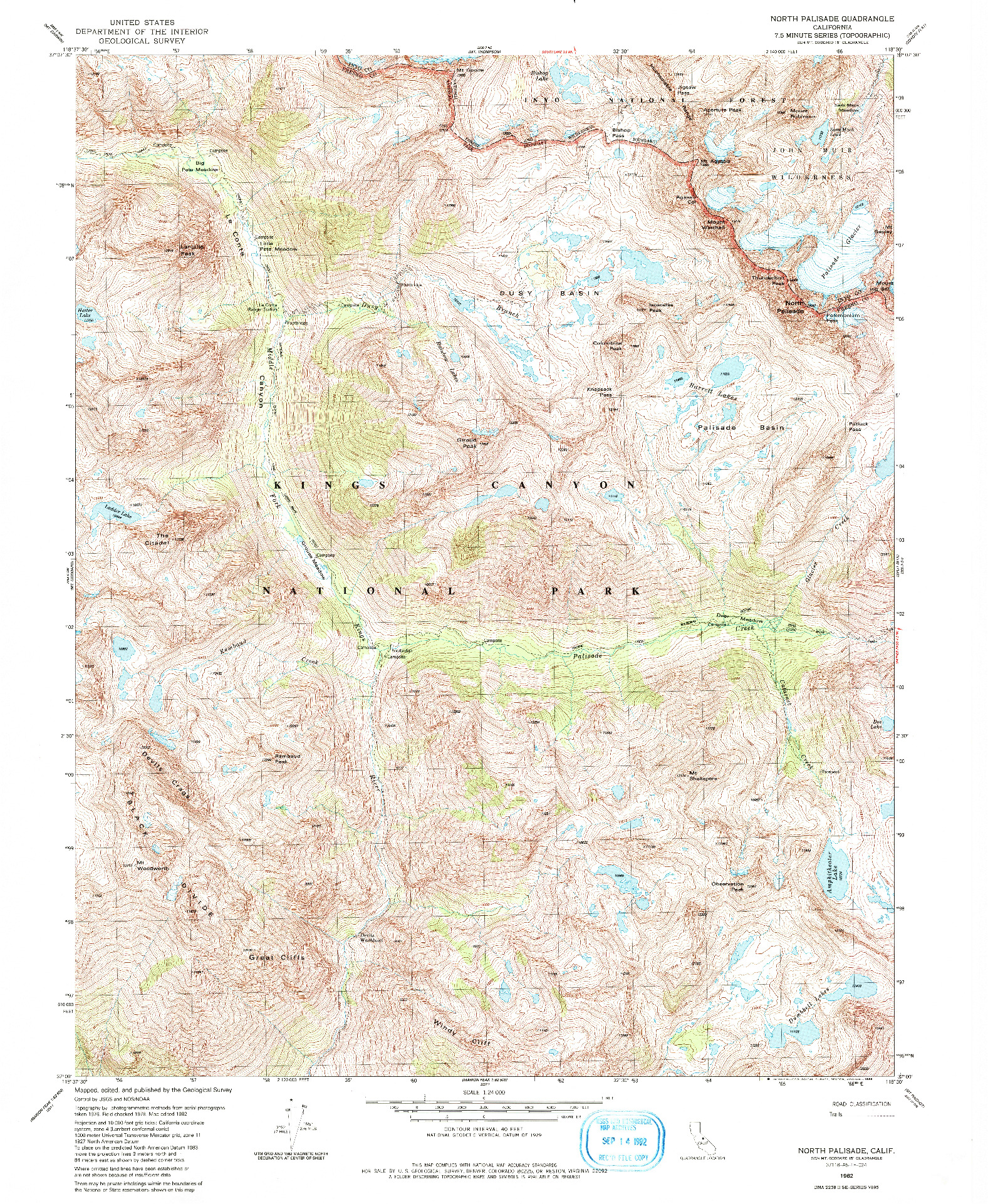 USGS 1:24000-SCALE QUADRANGLE FOR NORTH PALISADE, CA 1982