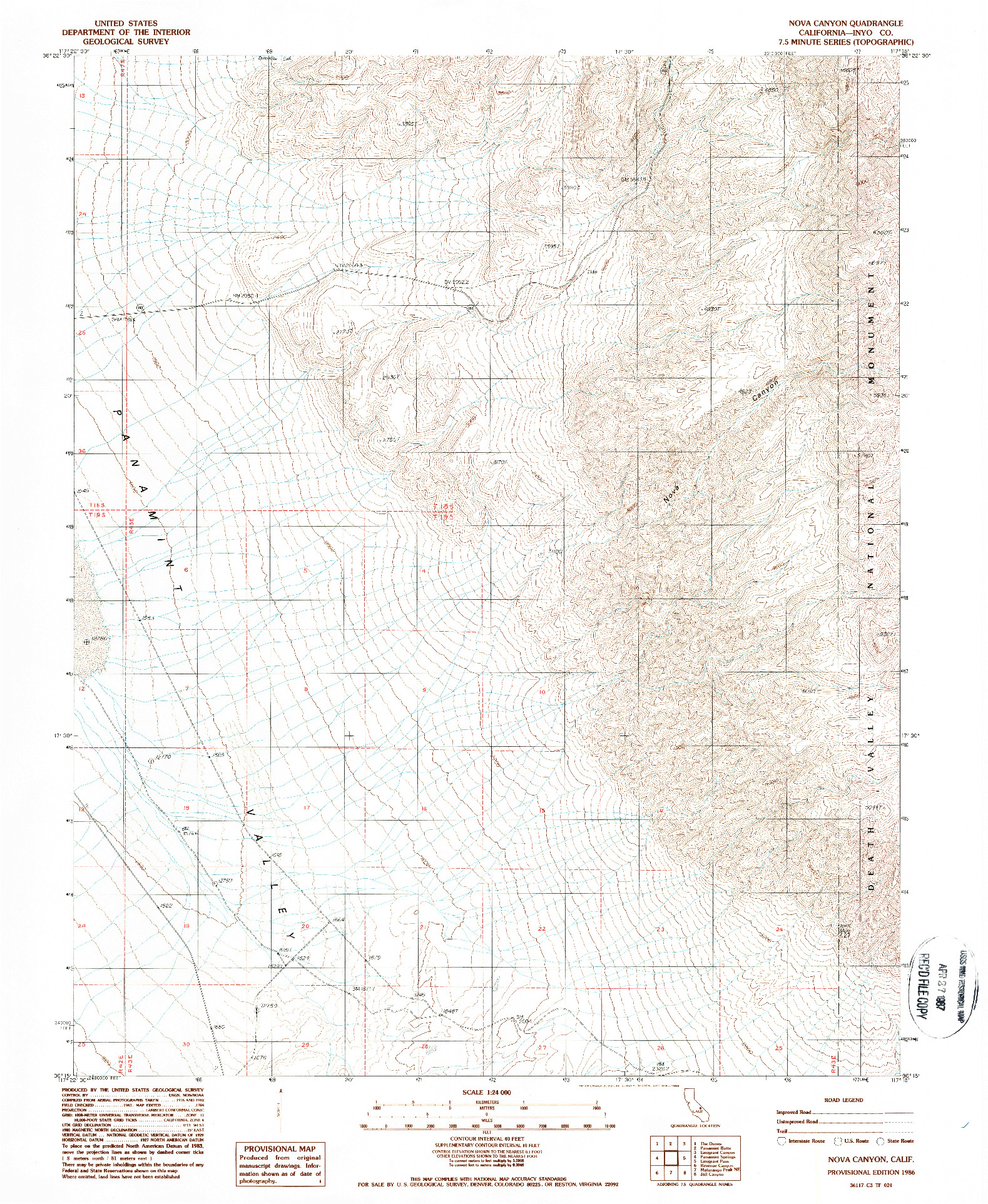 USGS 1:24000-SCALE QUADRANGLE FOR NOVA CANYON, CA 1986