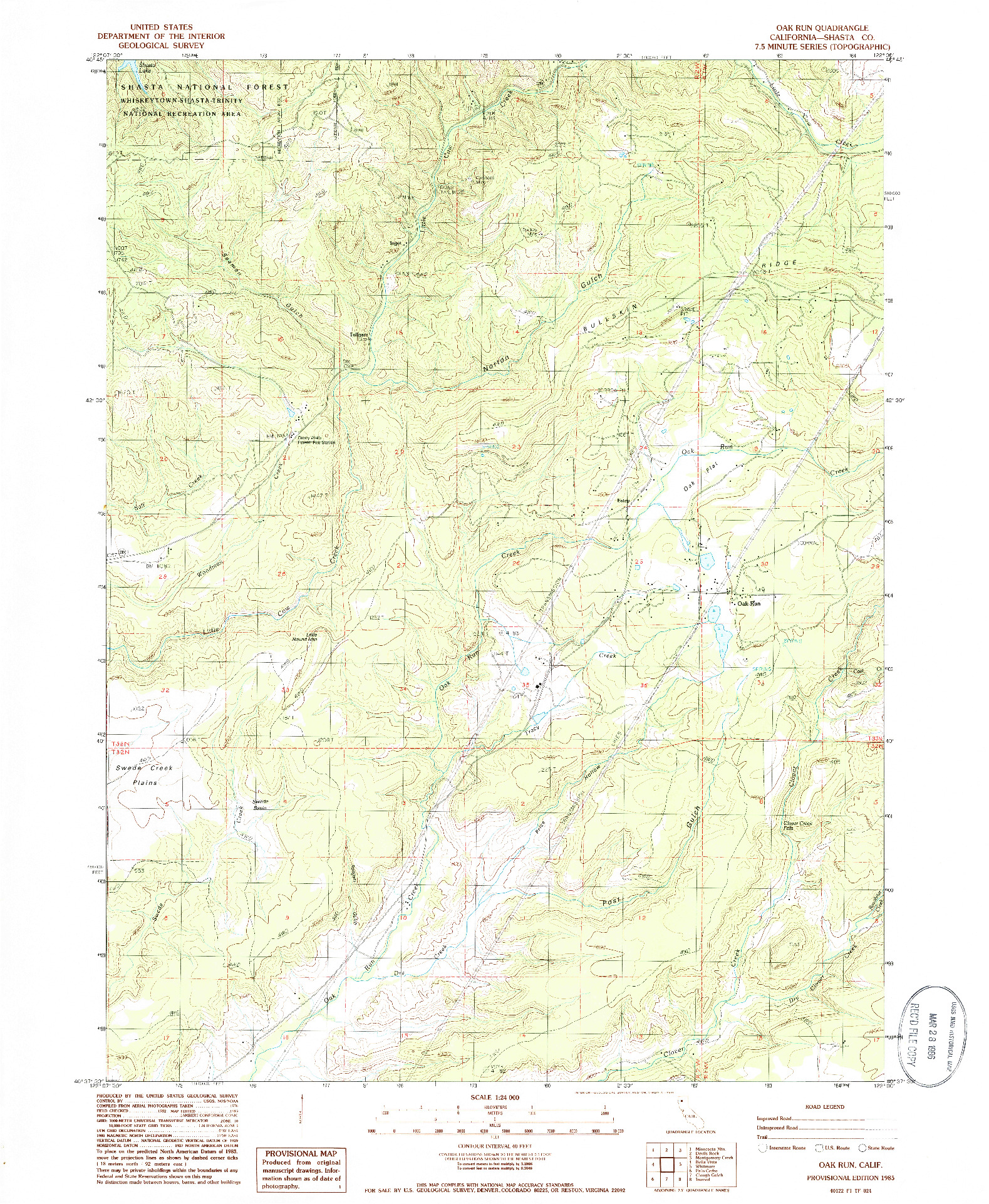 USGS 1:24000-SCALE QUADRANGLE FOR OAK RUN, CA 1985