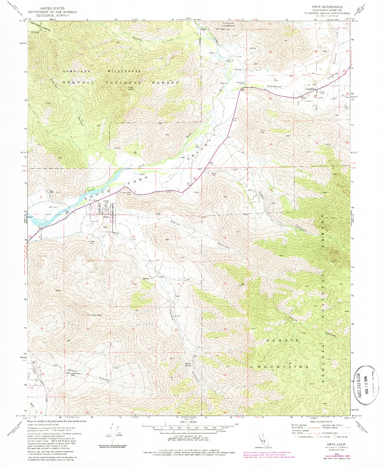 USGS 1:24000-SCALE QUADRANGLE FOR ONYX, CA 1972