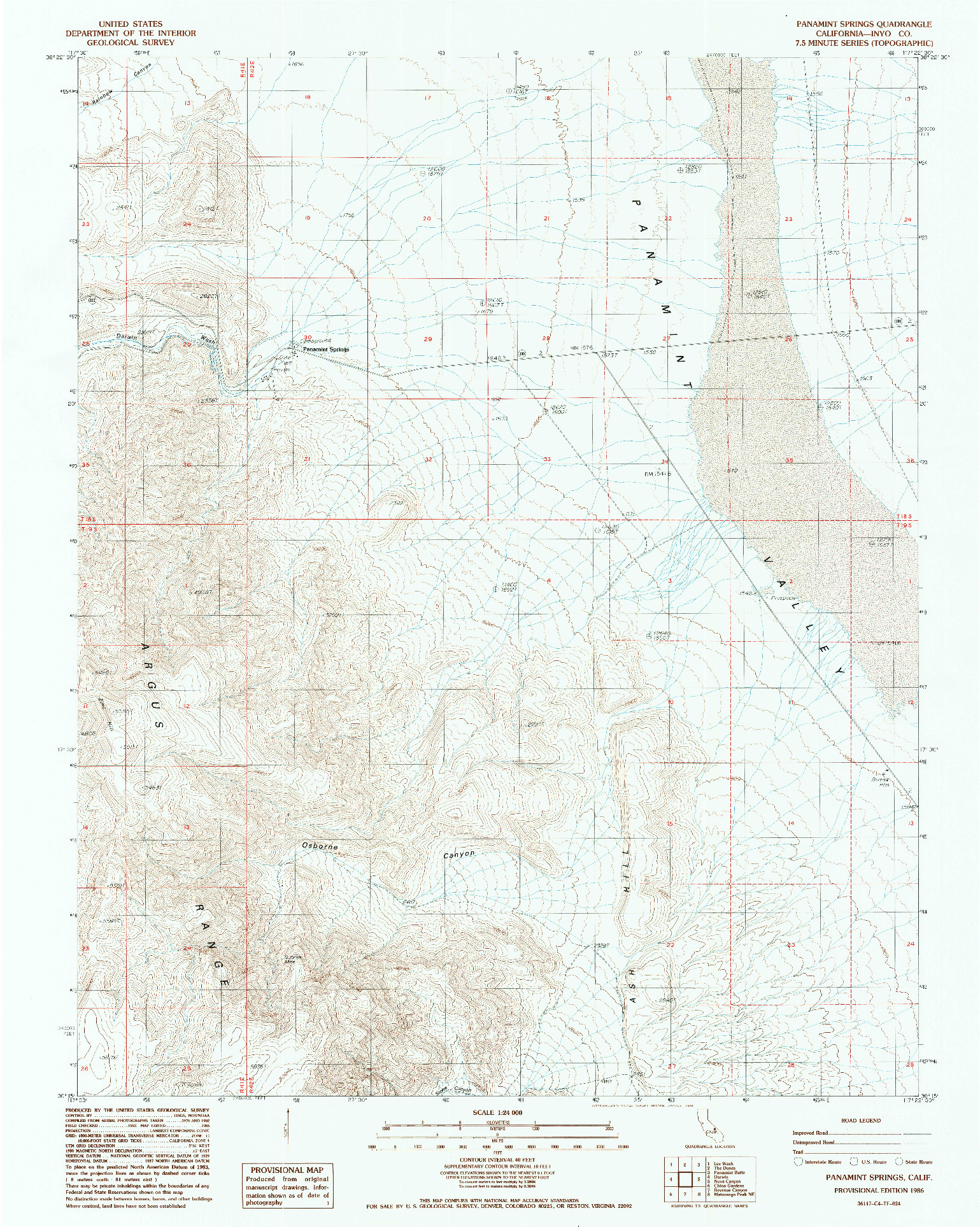 USGS 1:24000-SCALE QUADRANGLE FOR PANAMINT SPRINGS, CA 1986