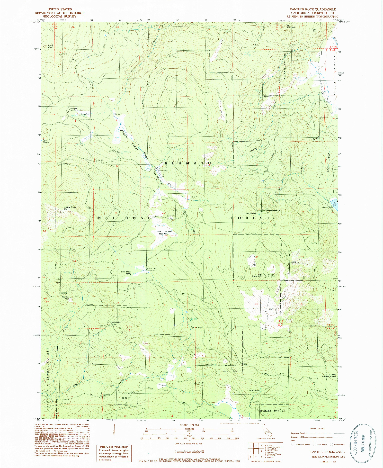 USGS 1:24000-SCALE QUADRANGLE FOR PANTHER ROCK, CA 1986