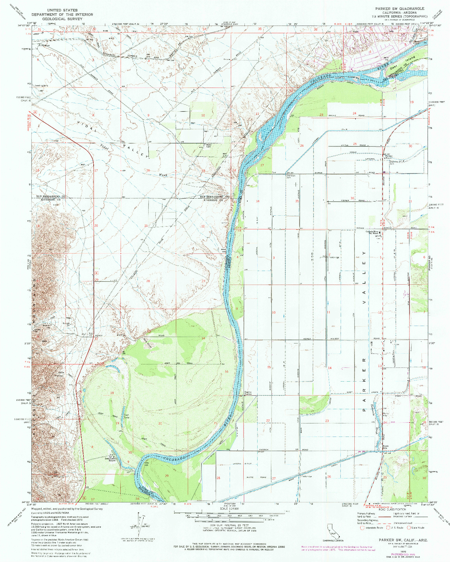 USGS 1:24000-SCALE QUADRANGLE FOR PARKER SW, CA 1970