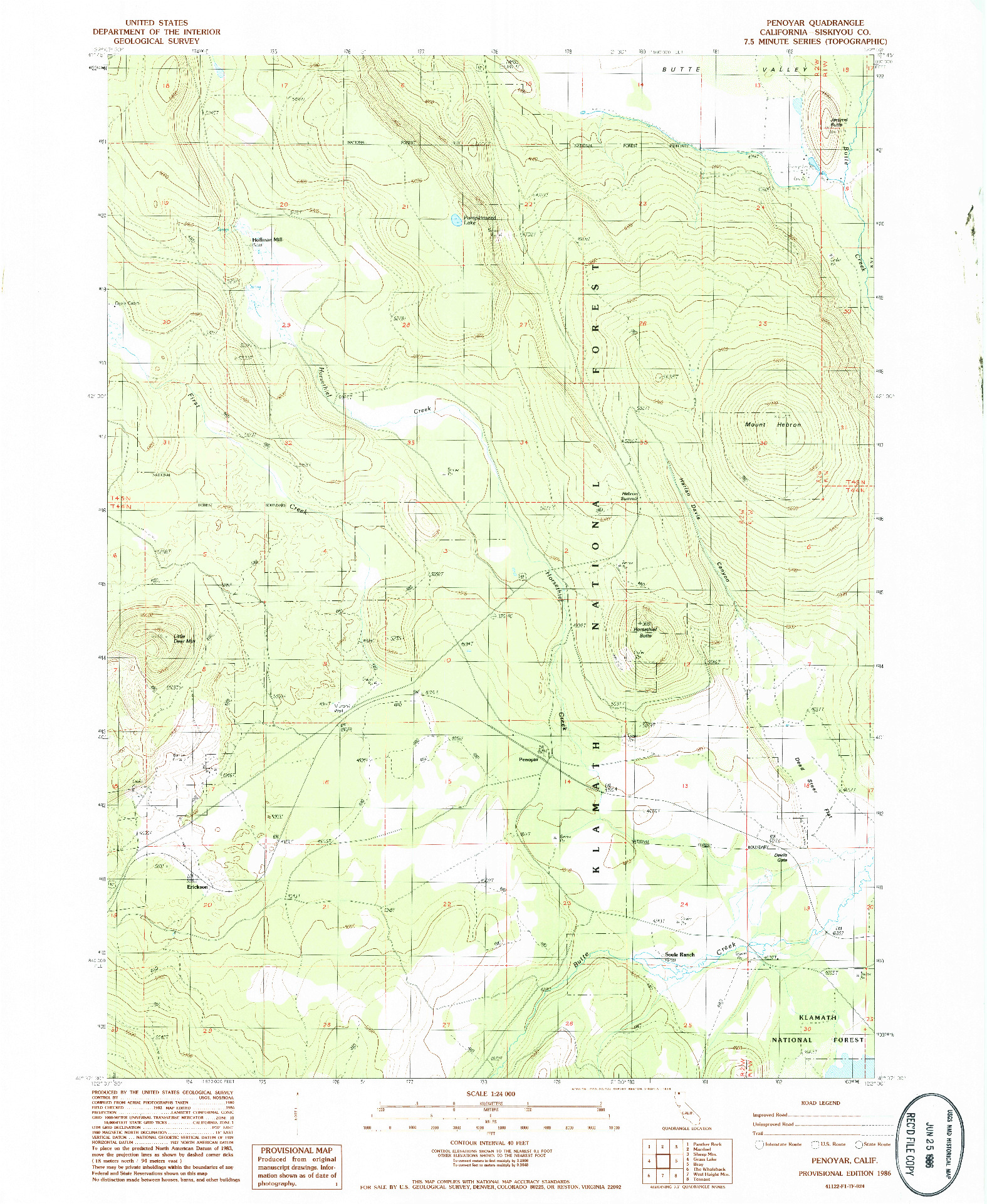USGS 1:24000-SCALE QUADRANGLE FOR PENOYAR, CA 1986