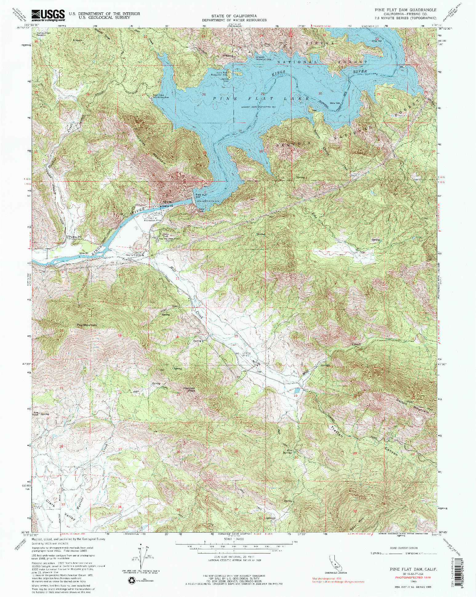 USGS 1:24000-SCALE QUADRANGLE FOR PINE FLAT DAM, CA 1965