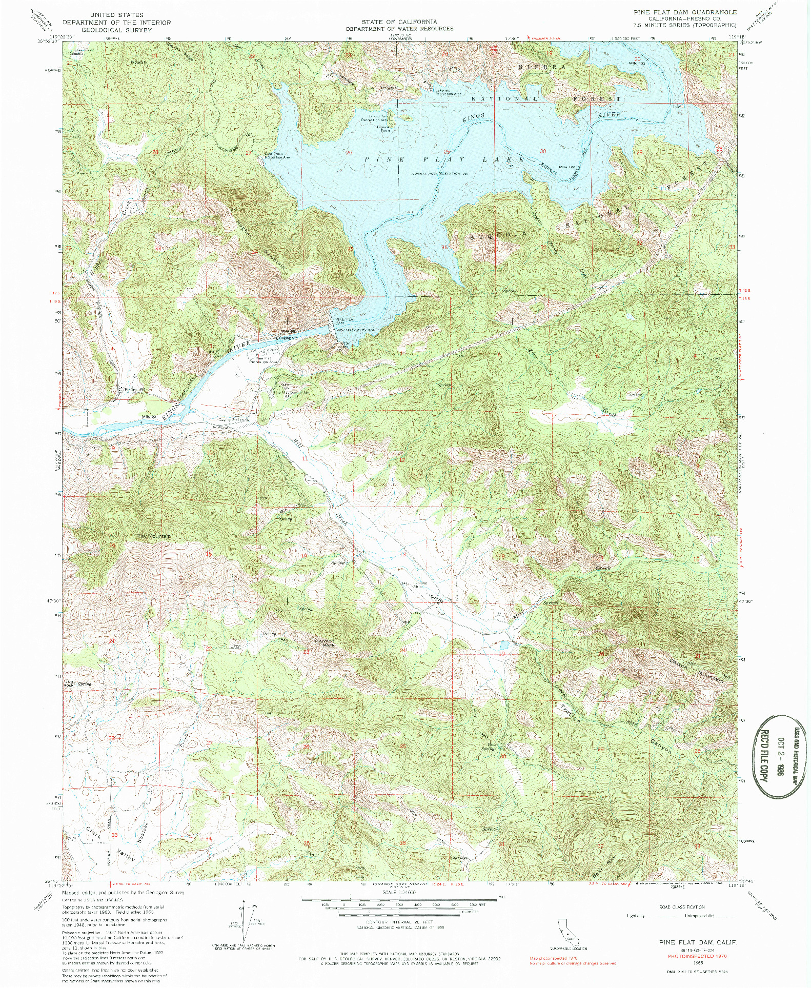 USGS 1:24000-SCALE QUADRANGLE FOR PINE FLAT DAM, CA 1965