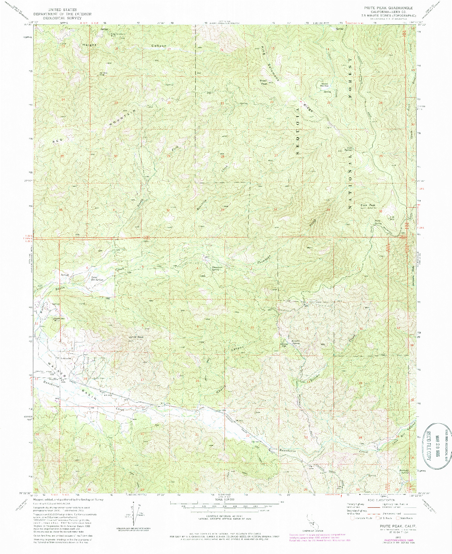 USGS 1:24000-SCALE QUADRANGLE FOR PIUTE PEAK, CA 1972