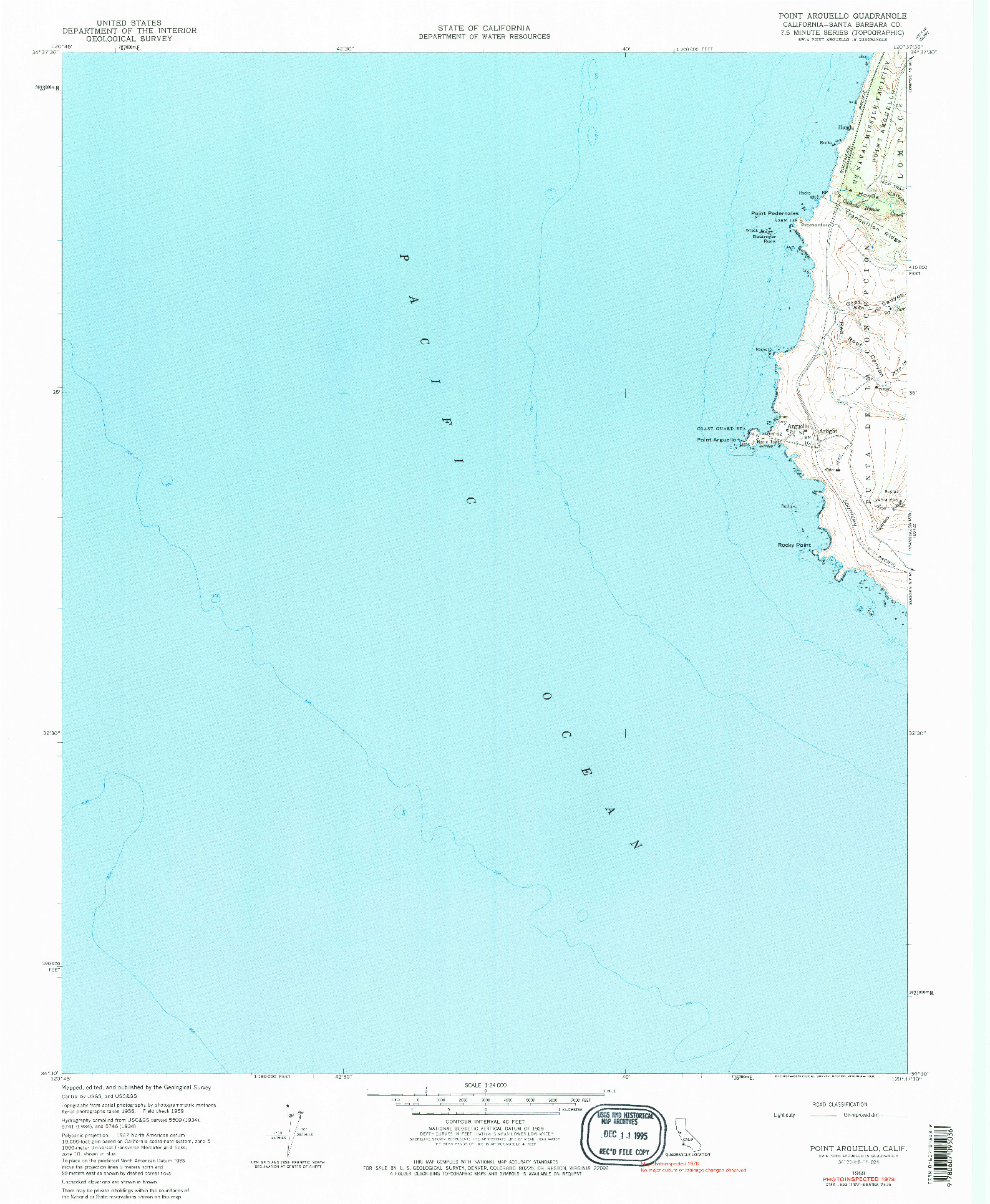 USGS 1:24000-SCALE QUADRANGLE FOR POINT ARGUELLO, CA 1959