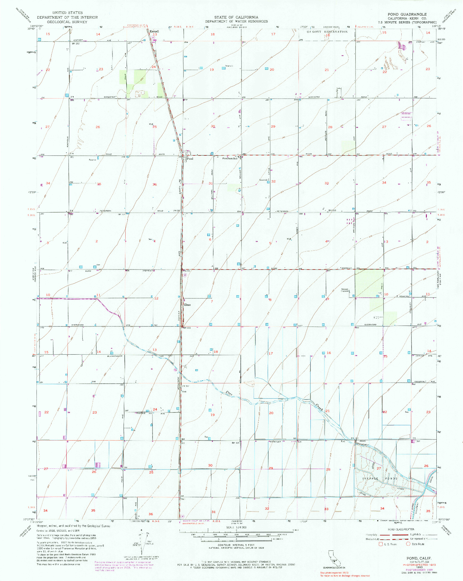 USGS 1:24000-SCALE QUADRANGLE FOR POND, CA 1953