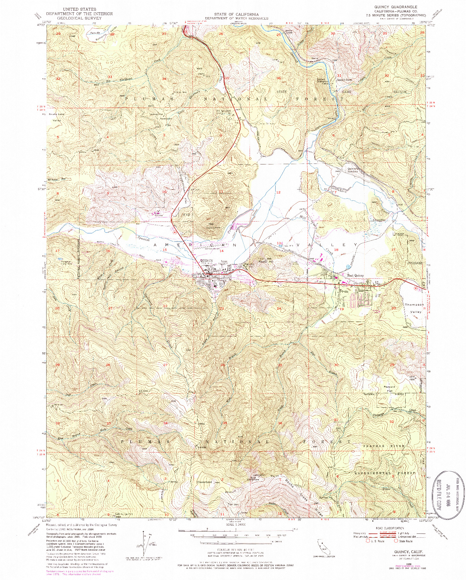 USGS 1:24000-SCALE QUADRANGLE FOR QUINCY, CA 1950