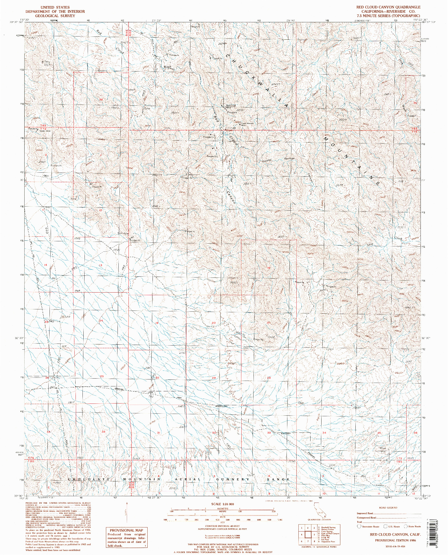 USGS 1:24000-SCALE QUADRANGLE FOR RED CLOUD CANYON, CA 1986