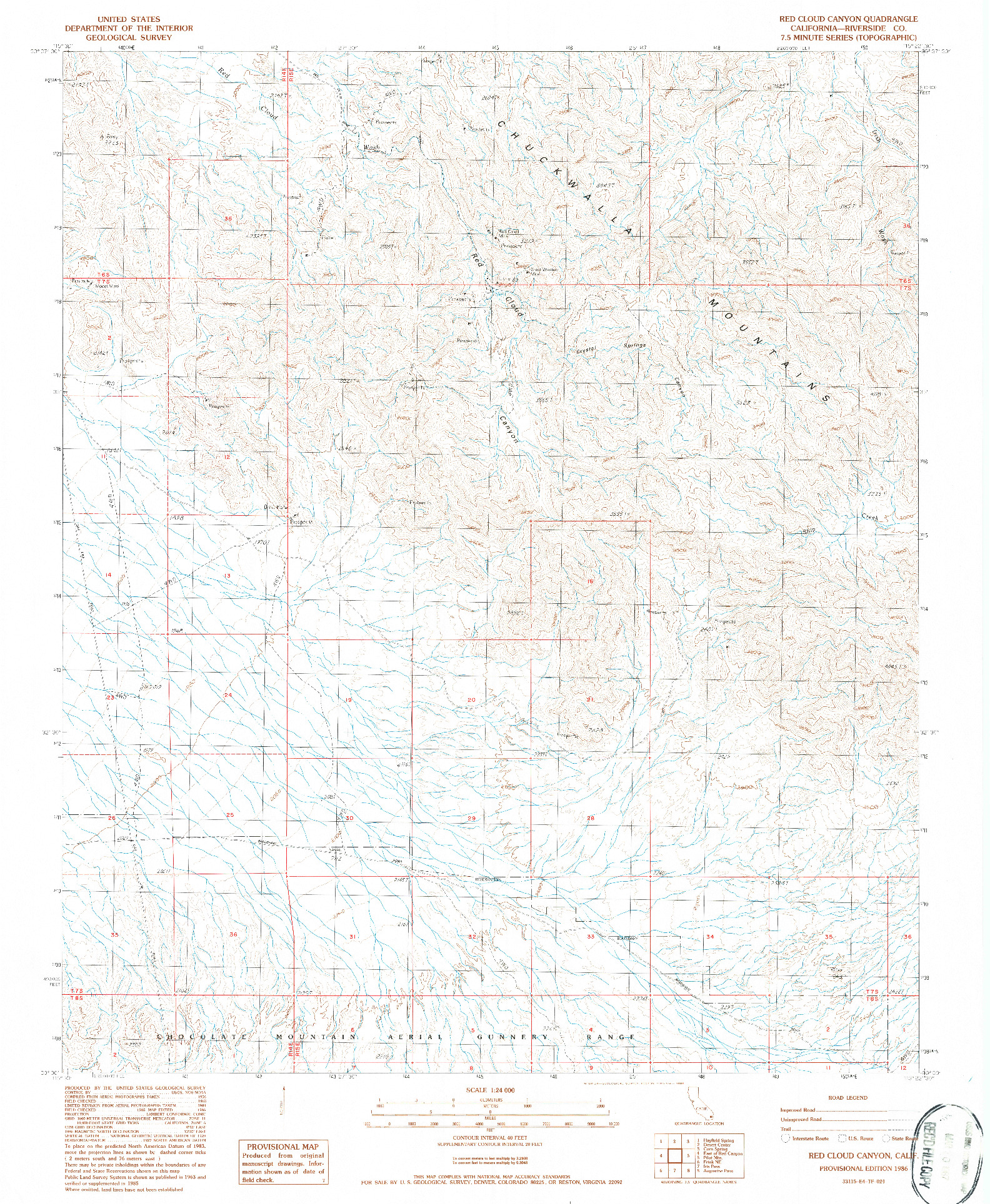 USGS 1:24000-SCALE QUADRANGLE FOR RED CLOUD CANYON, CA 1986